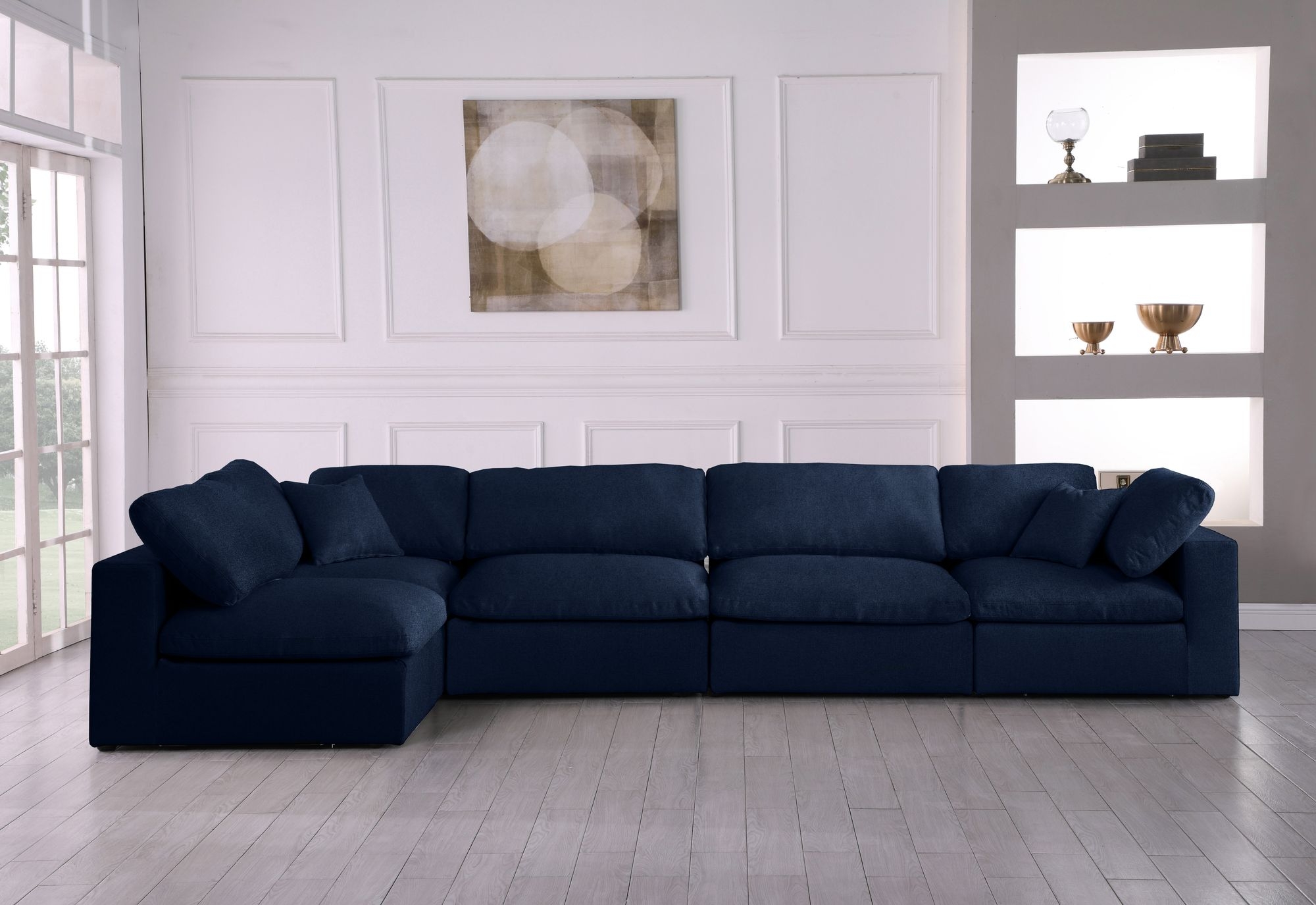 Serene 158" 5-Piece Linen Fabric Deluxe Comfort Modular Corner Sectional