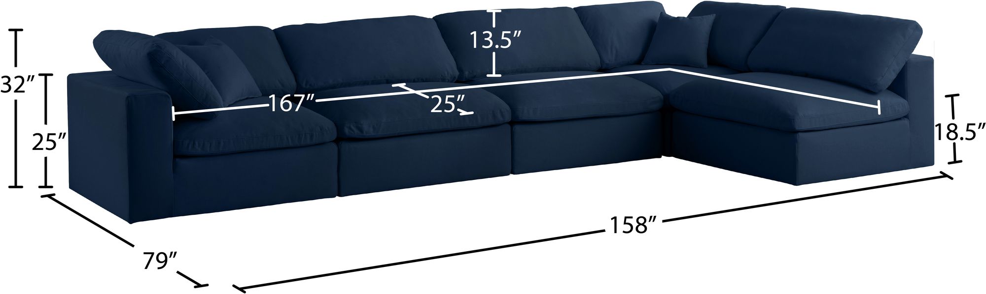 Serene 158" 5-Piece Linen Fabric Deluxe Comfort Modular Corner Sectional
