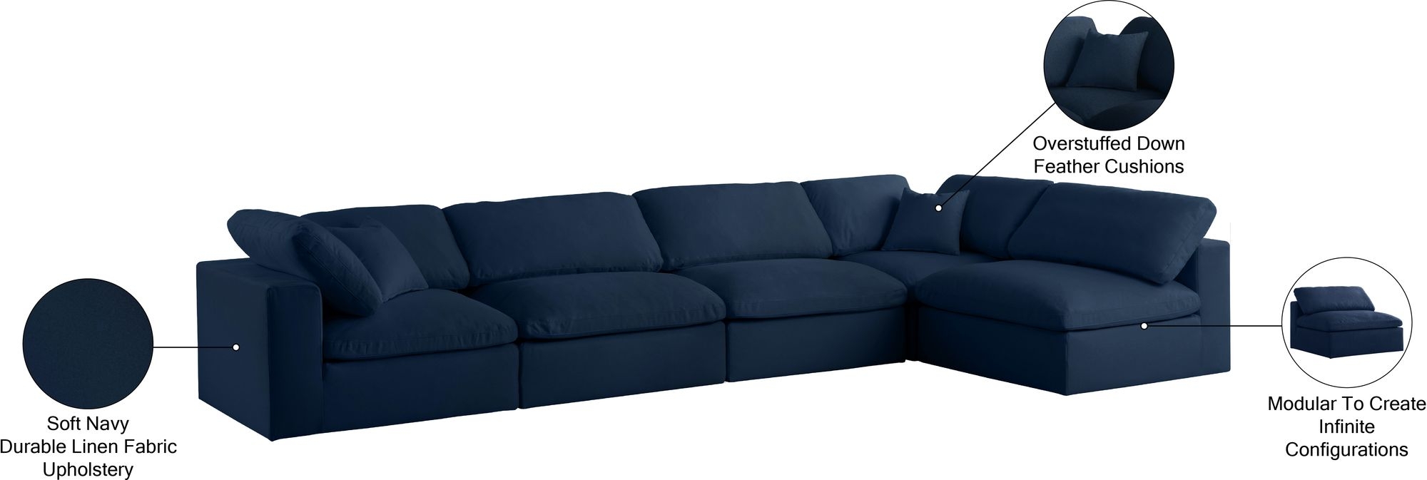 Serene 158" 5-Piece Linen Fabric Deluxe Comfort Modular Corner Sectional