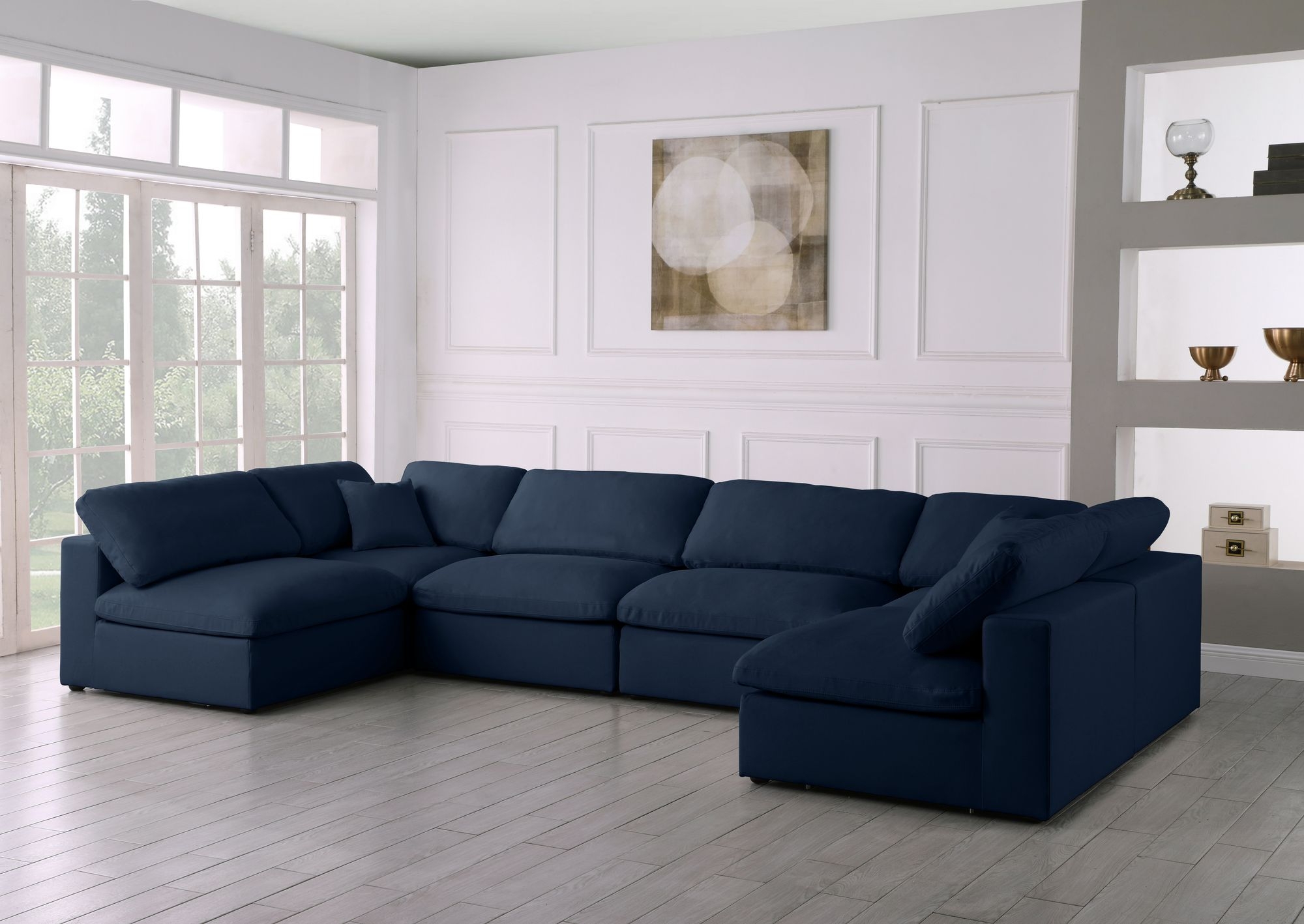 Serene 158" 6-Piece Linen Fabric Deluxe Comfort Modular U-Shape Corner Sectional