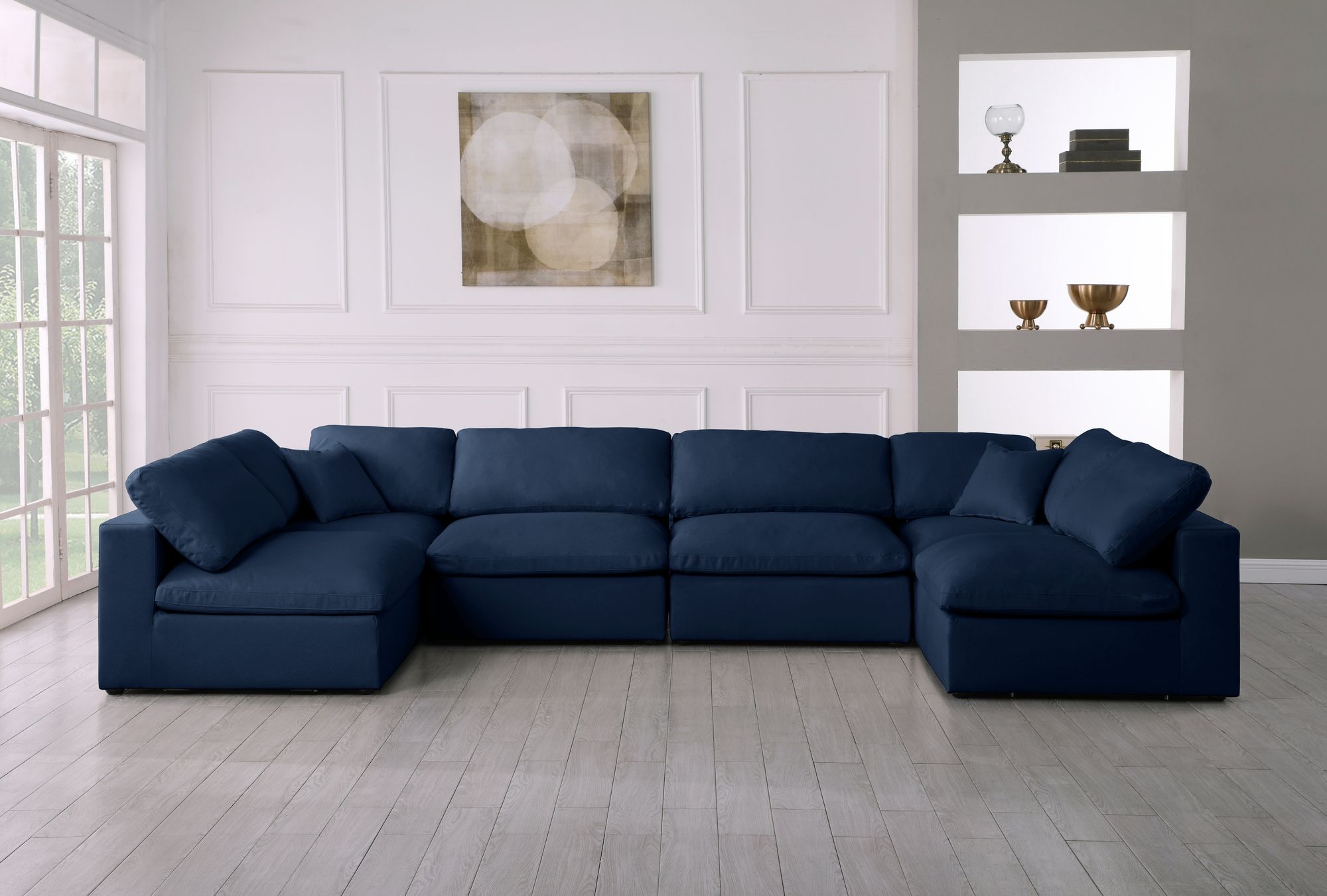 Serene 158" 6-Piece Linen Fabric Deluxe Comfort Modular U-Shape Corner Sectional