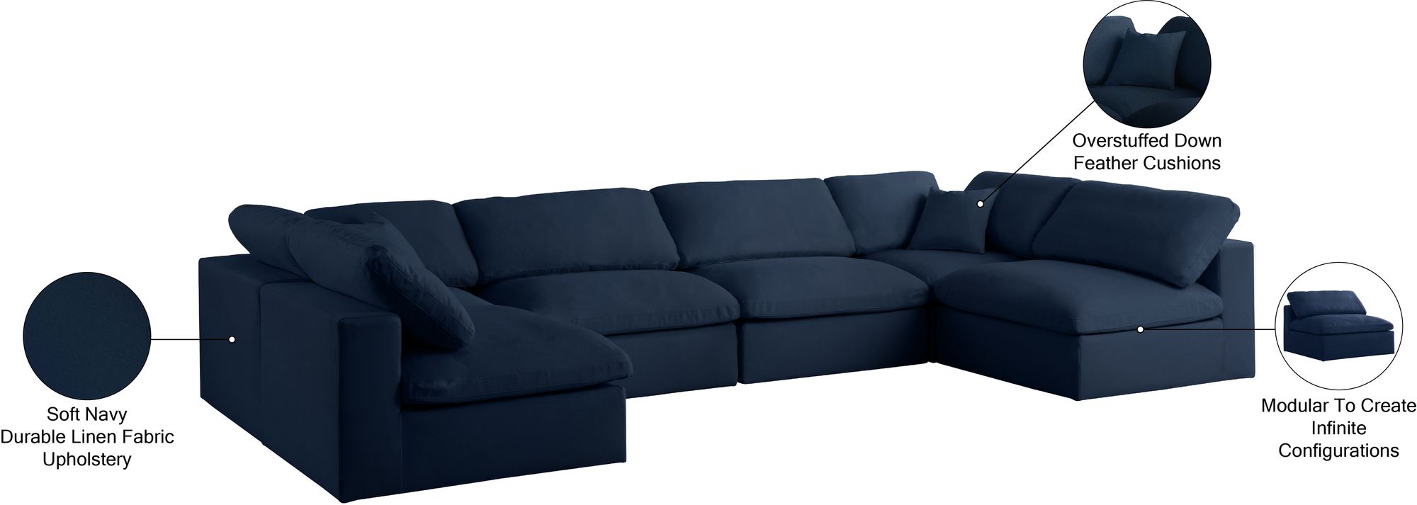Serene 158" 6-Piece Linen Fabric Deluxe Comfort Modular U-Shape Corner Sectional