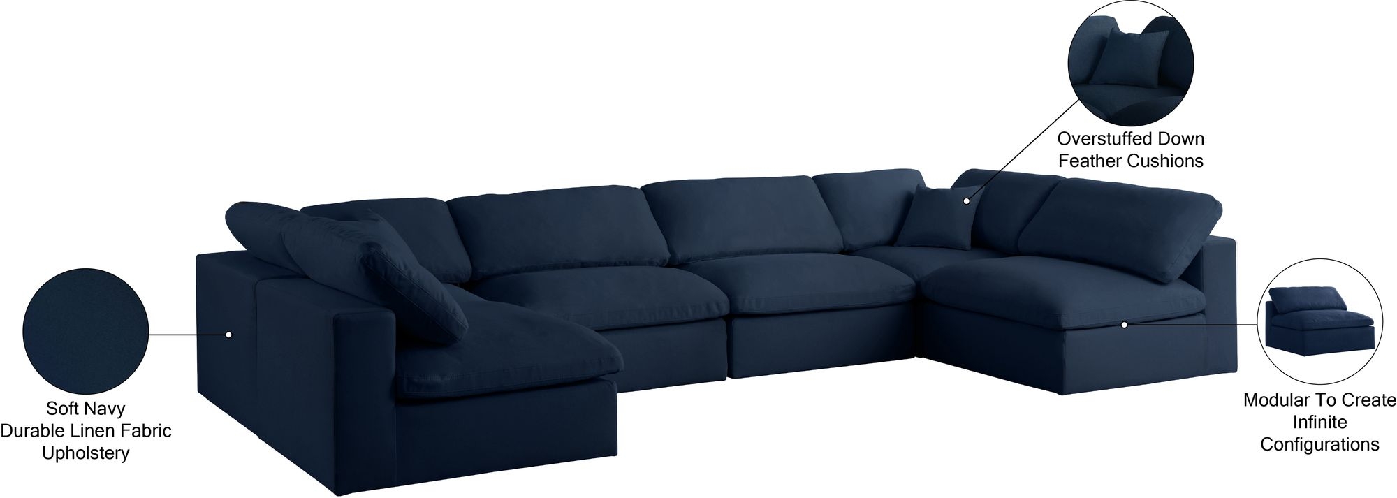 Serene 158" 6-Piece Linen Fabric Deluxe Comfort Modular U-Shape Corner Sectional