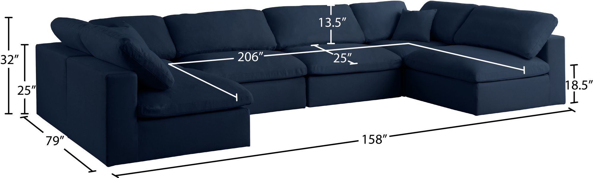 Serene 158" 6-Piece Linen Fabric Deluxe Comfort Modular U-Shape Corner Sectional