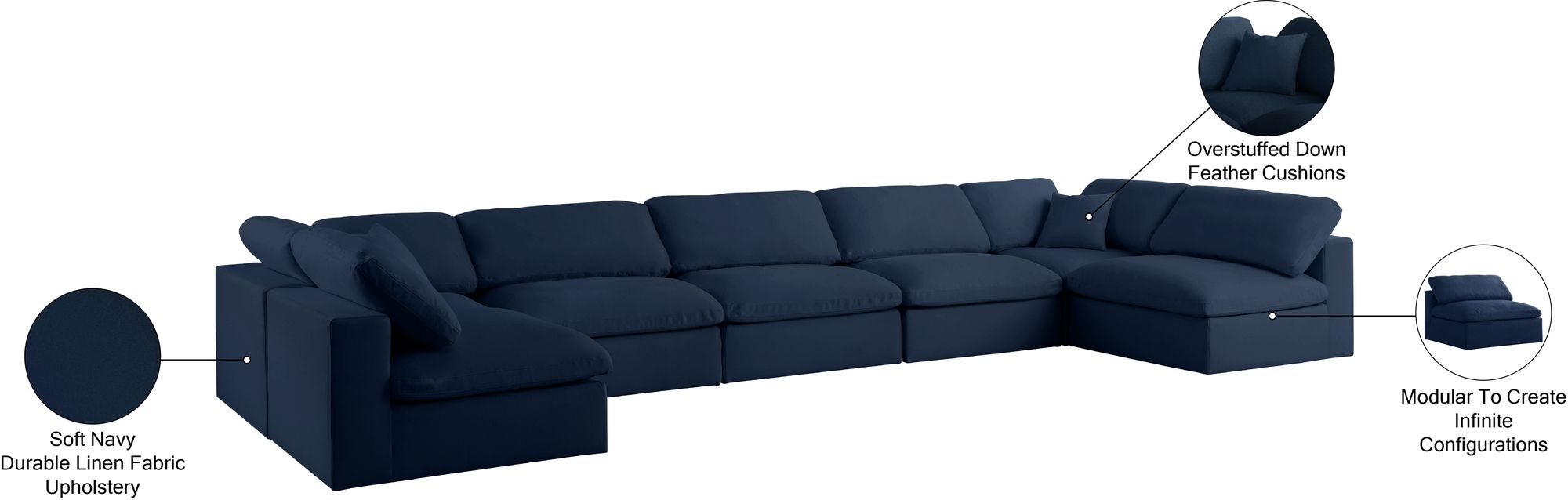 Serene 197" 7-Piece Linen Fabric Deluxe Comfort Modular Sectional