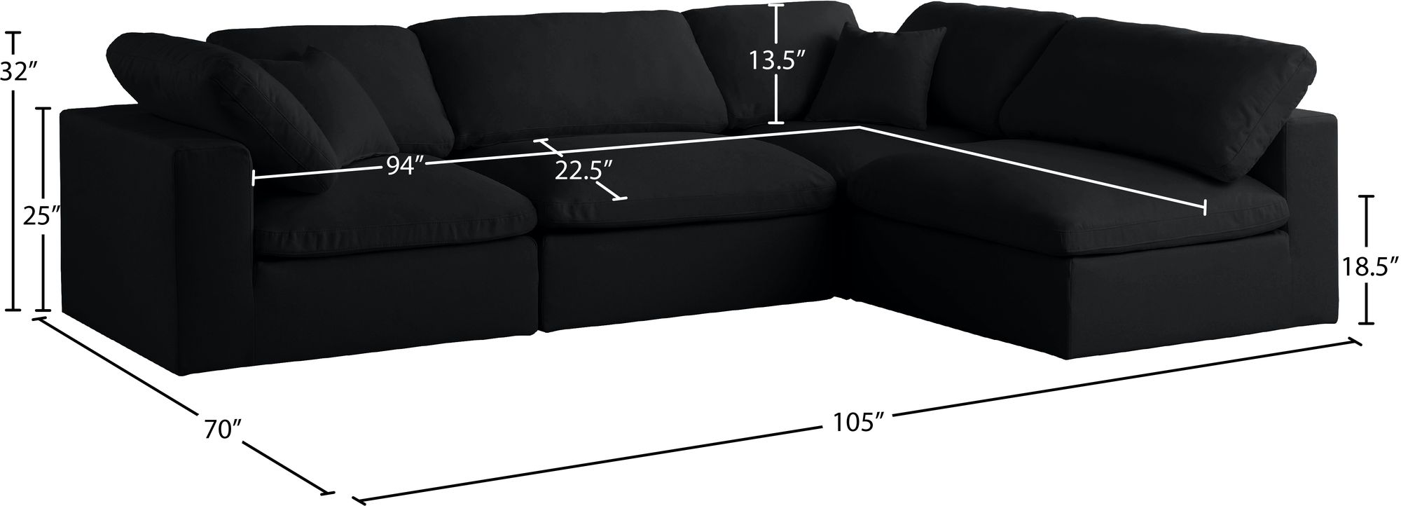 Plush 105" 4-Piece Velvet Standard Comfort Modular Corner Sectional
