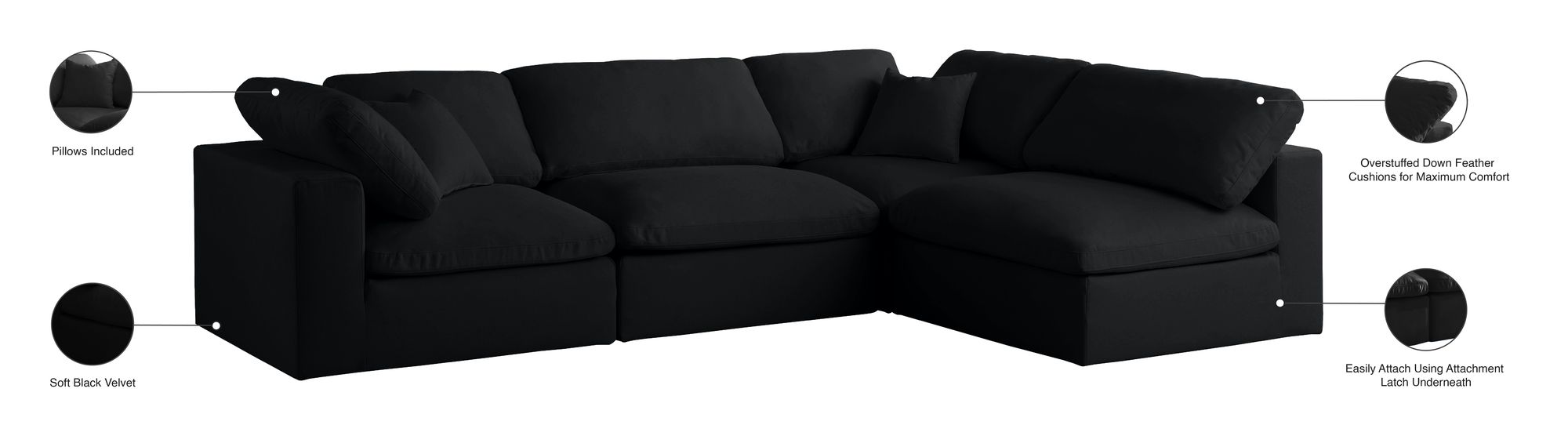 Plush 105" 4-Piece Velvet Standard Comfort Modular Corner Sectional