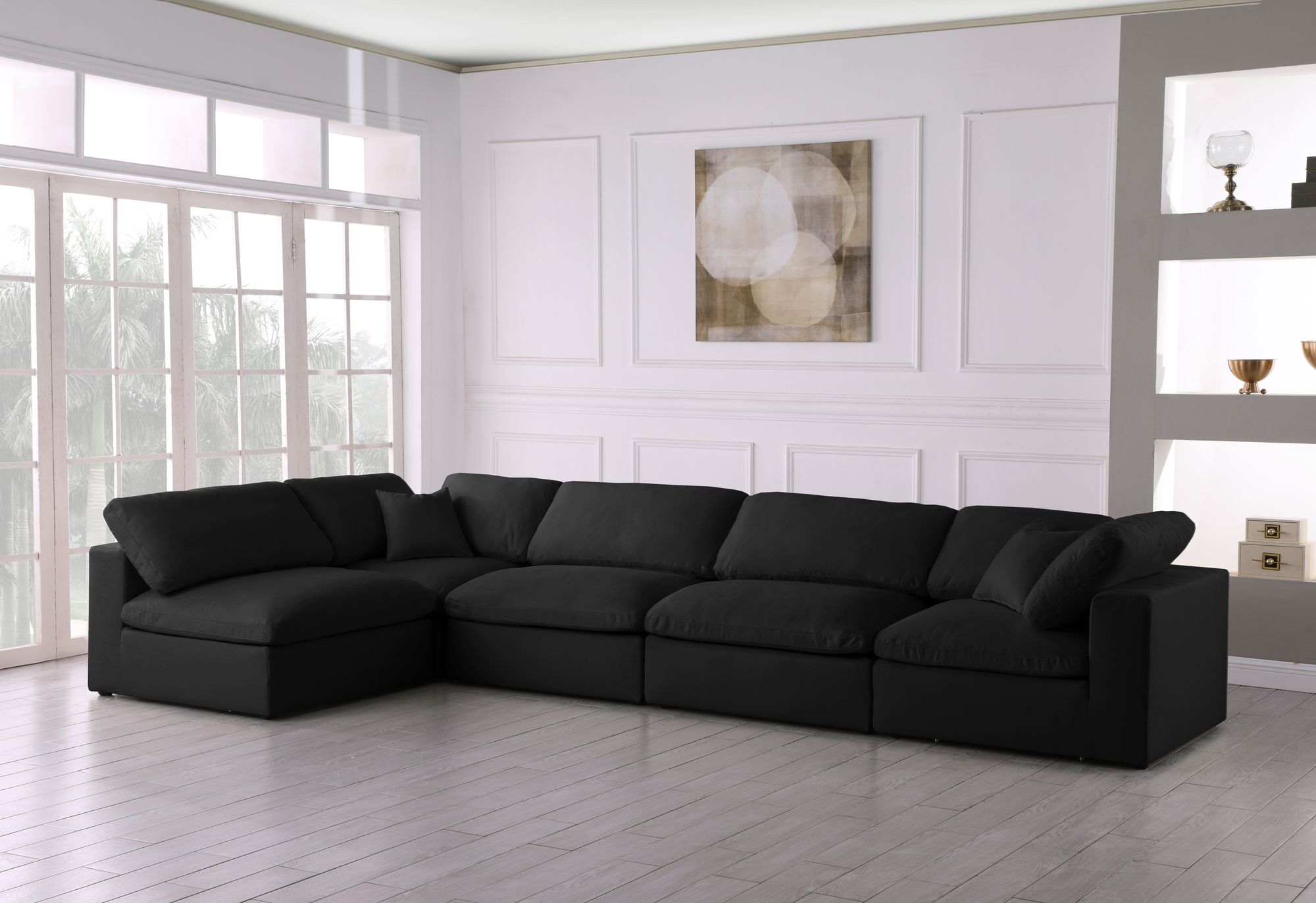 Plush 140" 5-Piece Velvet Standard Comfort Modular Corner Sectional