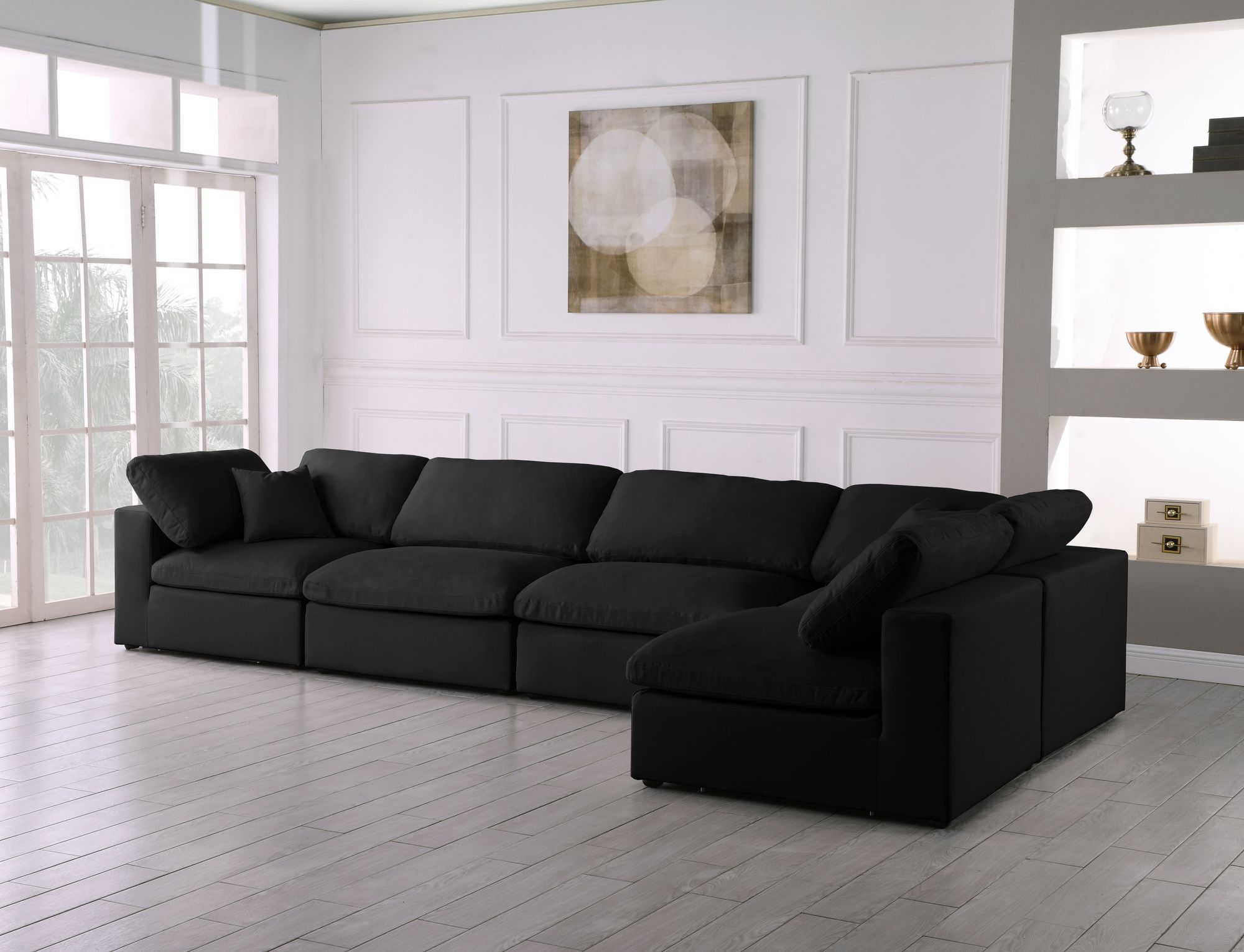 Plush 140" 5-Piece Velvet Standard Comfort Modular Corner Sectional