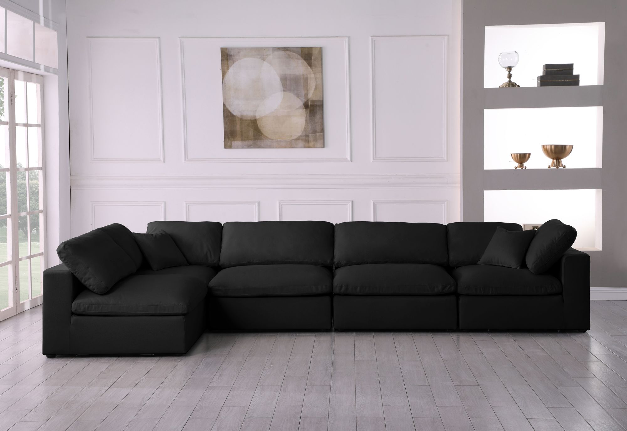 Plush 140" 5-Piece Velvet Standard Comfort Modular Corner Sectional