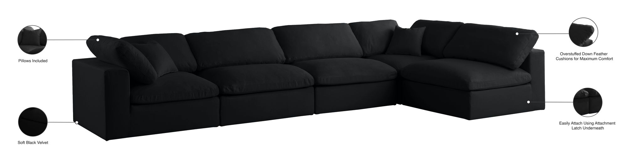 Plush 140" 5-Piece Velvet Standard Comfort Modular Corner Sectional
