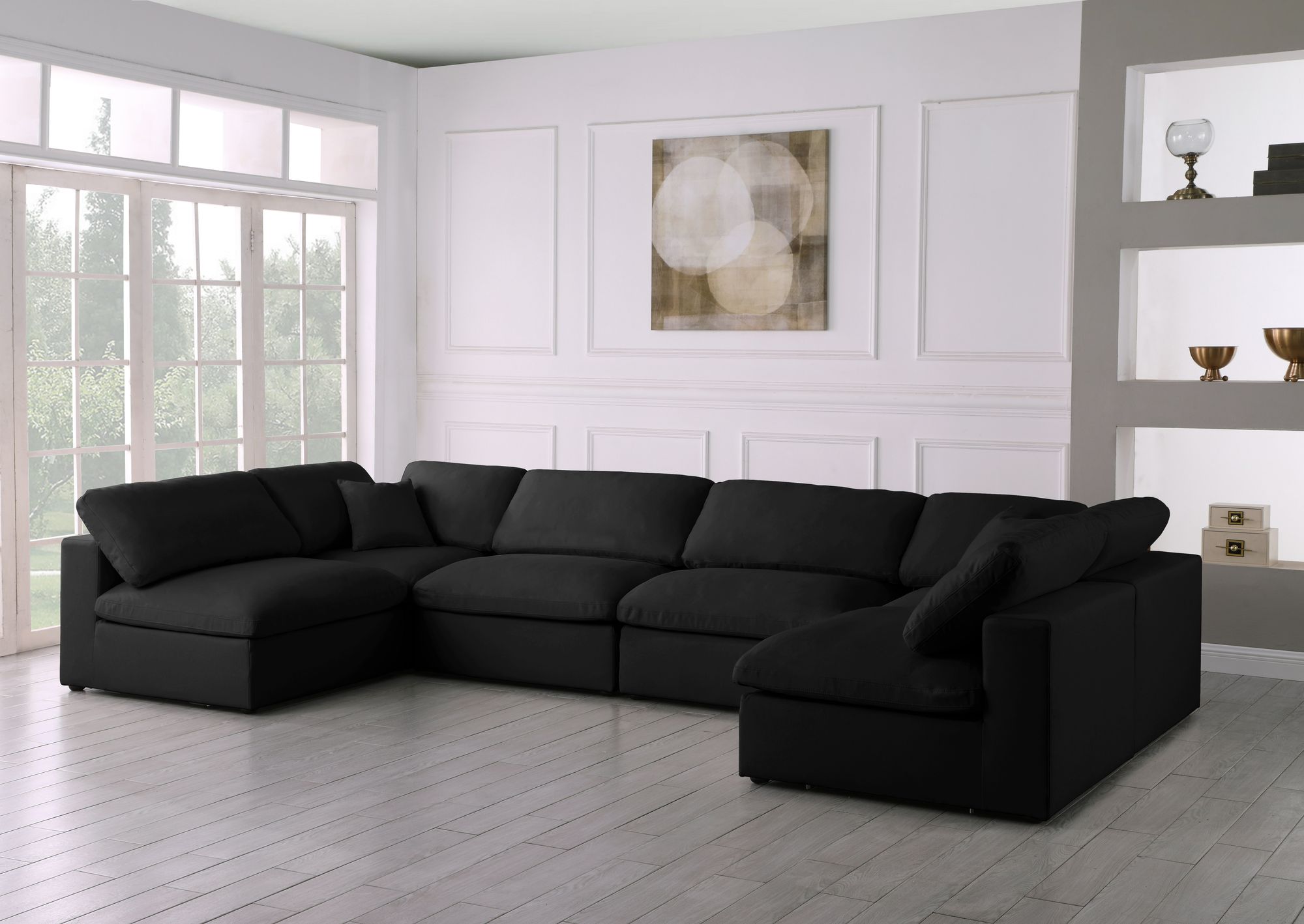 Plush 140" 6-Piece Velvet Standard Comfort Modular U-Shape Corner Sectional