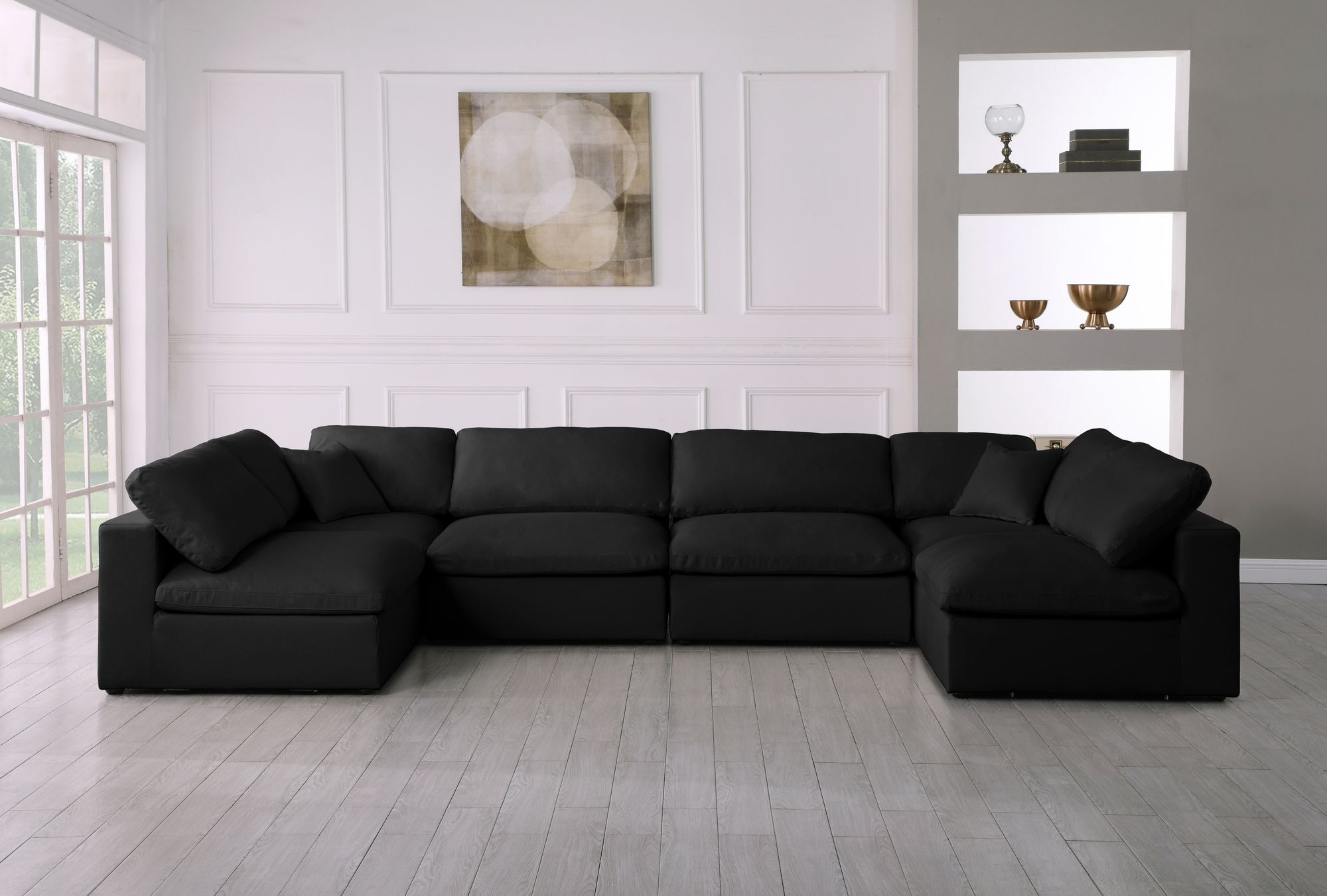 Plush 140" 6-Piece Velvet Standard Comfort Modular U-Shape Corner Sectional