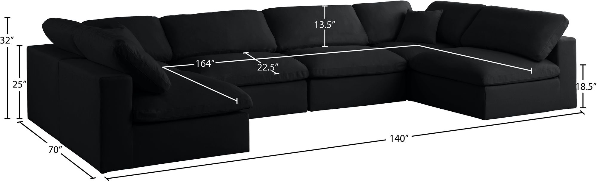 Plush 140" 6-Piece Velvet Standard Comfort Modular U-Shape Corner Sectional