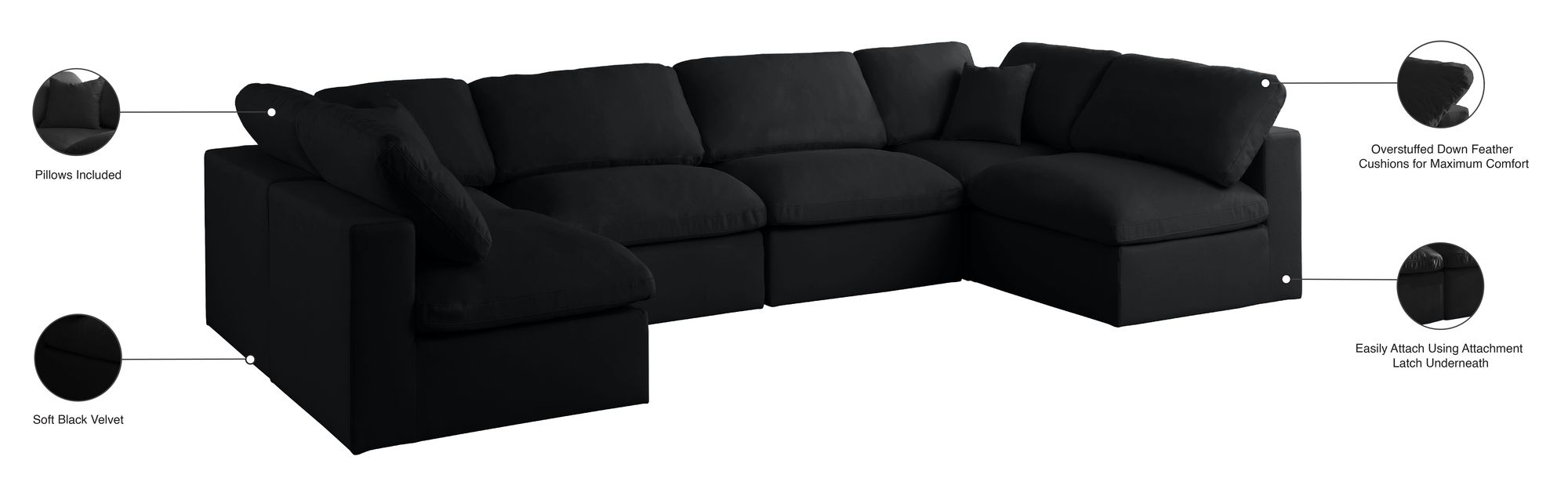 Plush 140" 6-Piece Velvet Standard Comfort Modular U-Shape Corner Sectional