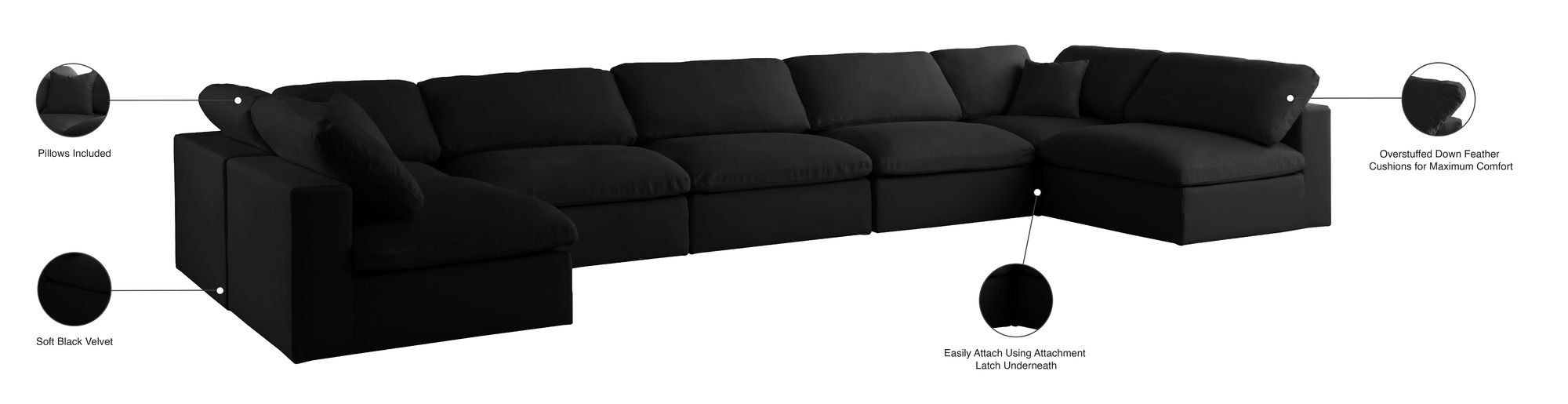 Plush 175" 7-Piece Velvet Standard Comfort Modular Sectional