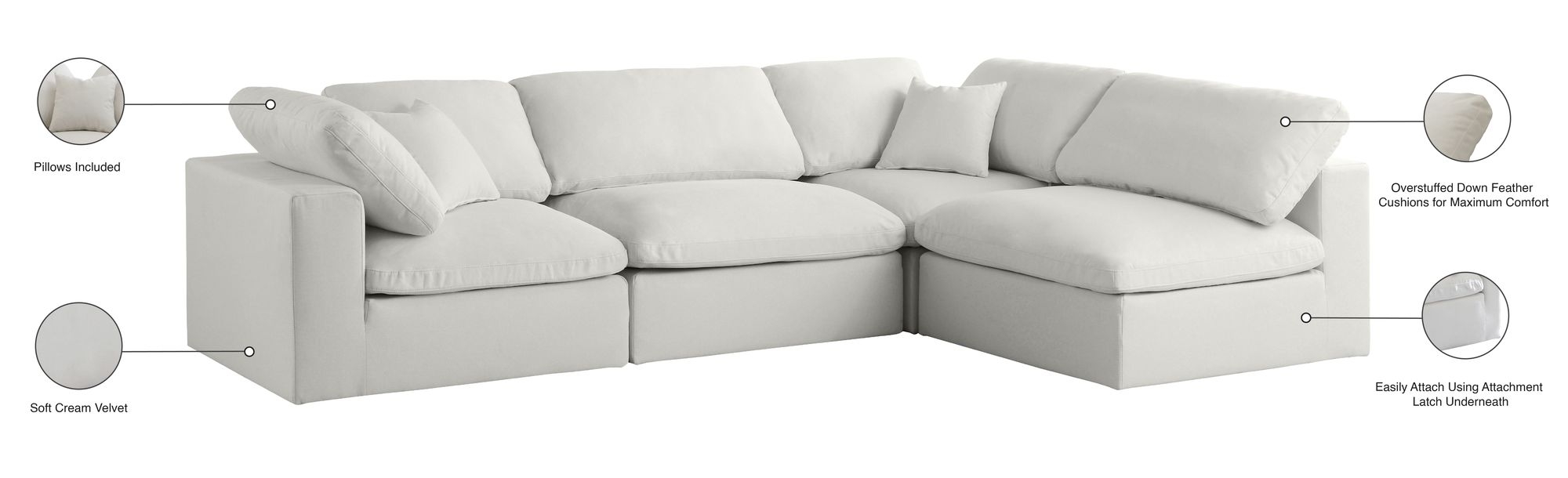 Plush 105" 4-Piece Velvet Standard Comfort Modular Corner Sectional