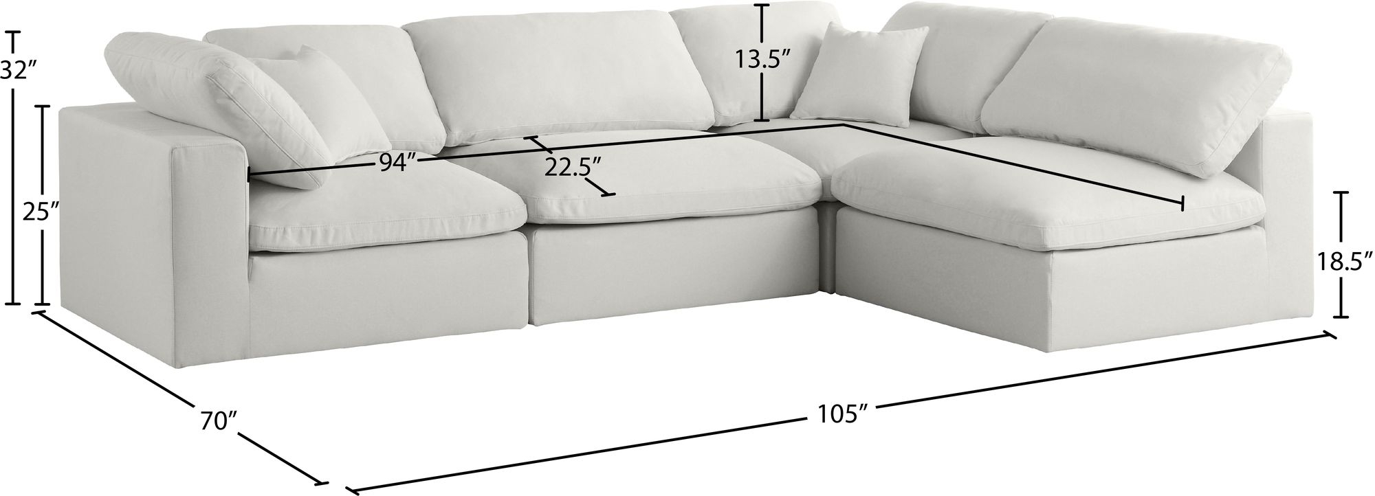 Plush 105" 4-Piece Velvet Standard Comfort Modular Corner Sectional