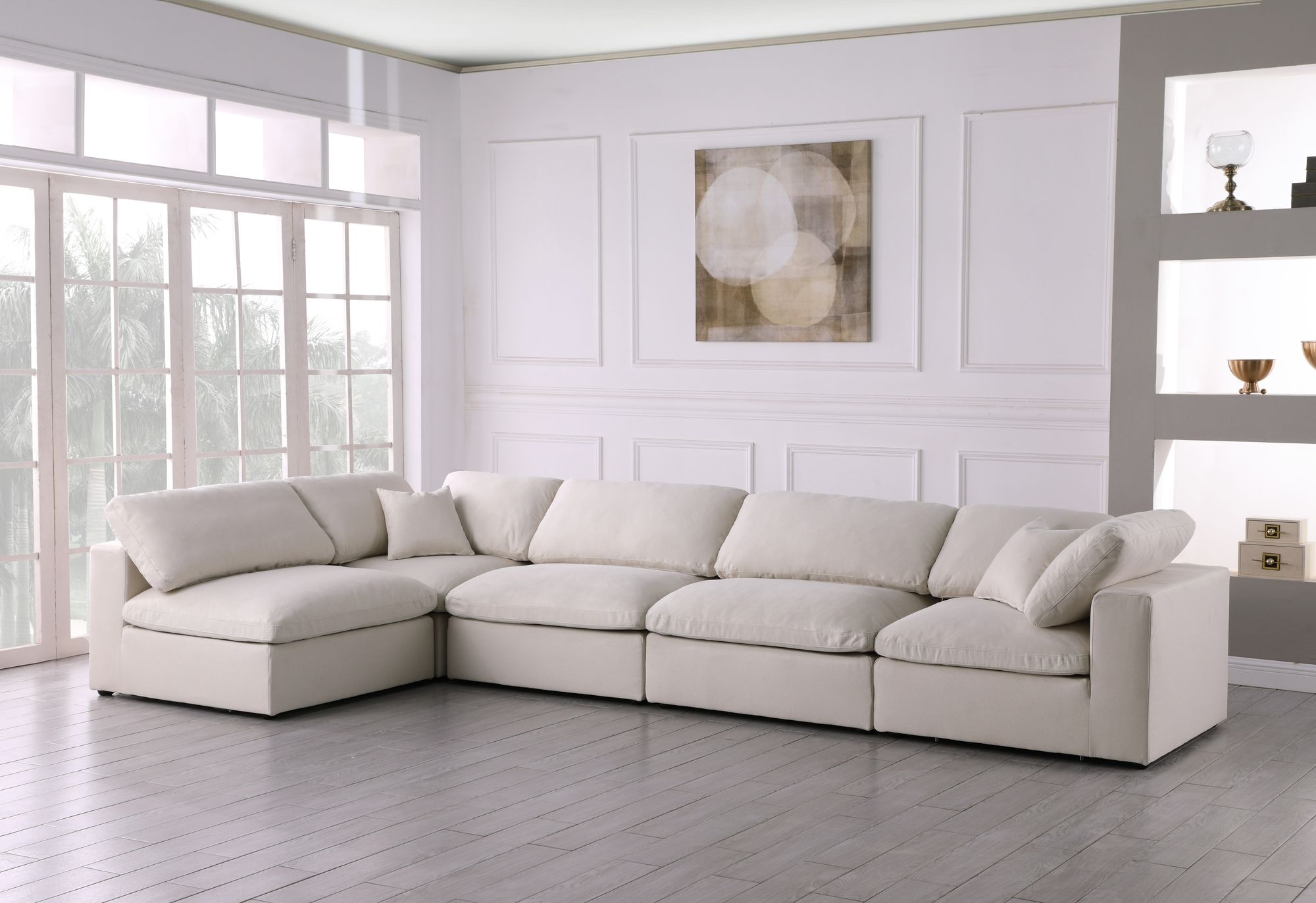 Plush 140" 5-Piece Velvet Standard Comfort Modular Corner Sectional