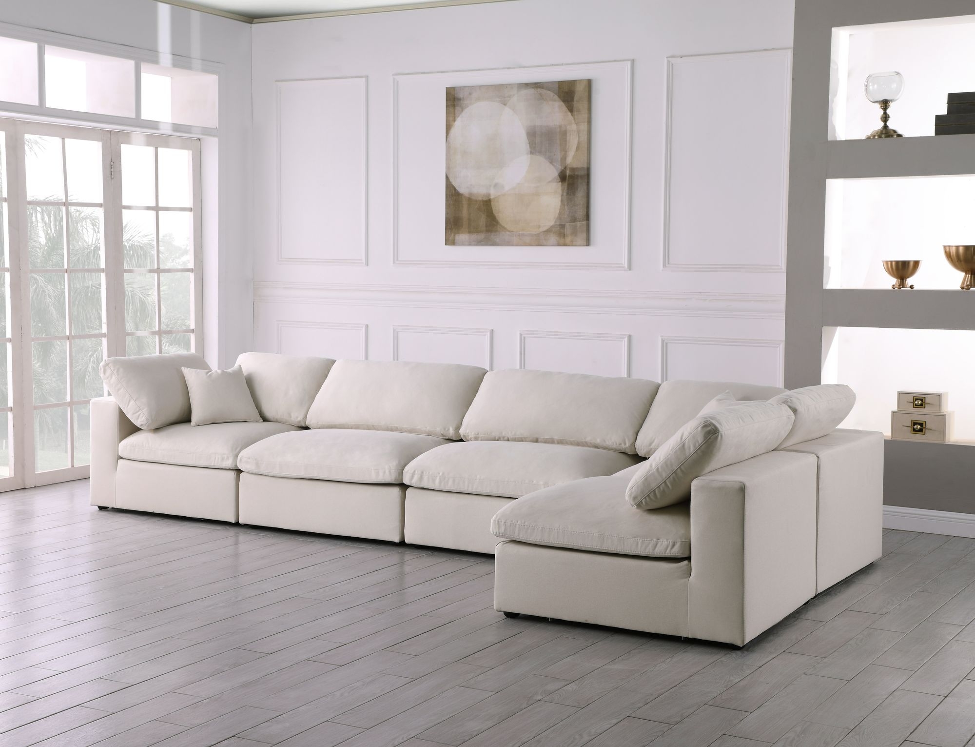 Plush 140" 5-Piece Velvet Standard Comfort Modular Corner Sectional