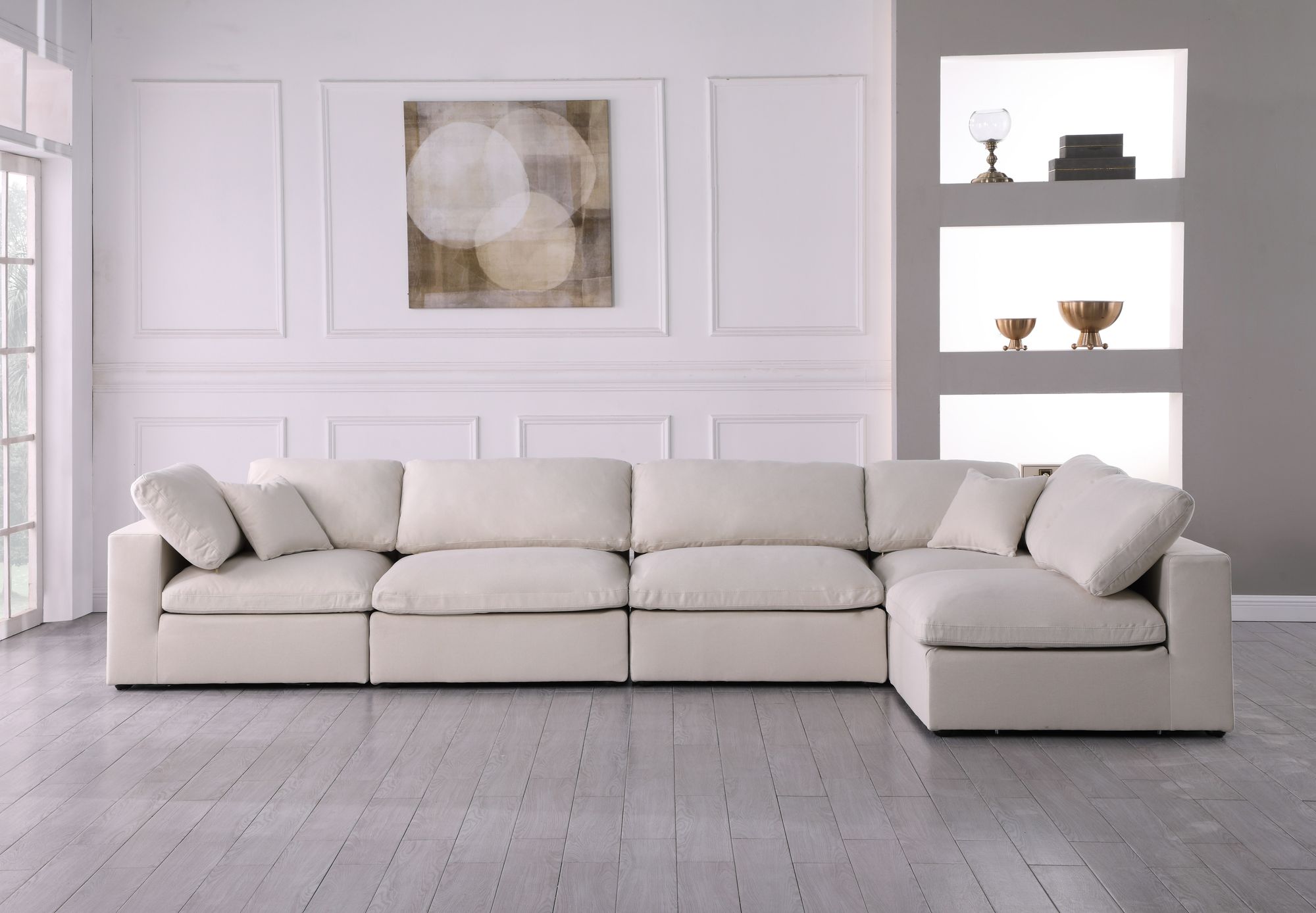 Plush 140" 5-Piece Velvet Standard Comfort Modular Corner Sectional