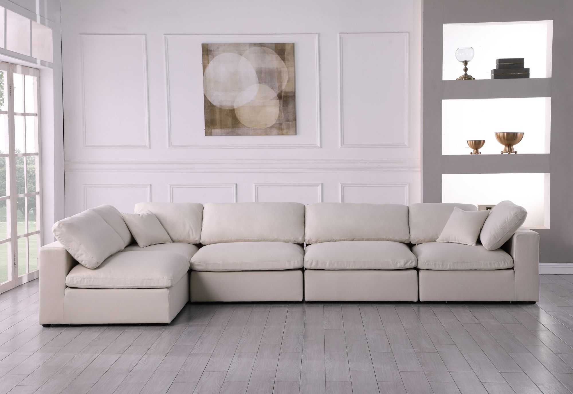 Plush 140" 5-Piece Velvet Standard Comfort Modular Corner Sectional