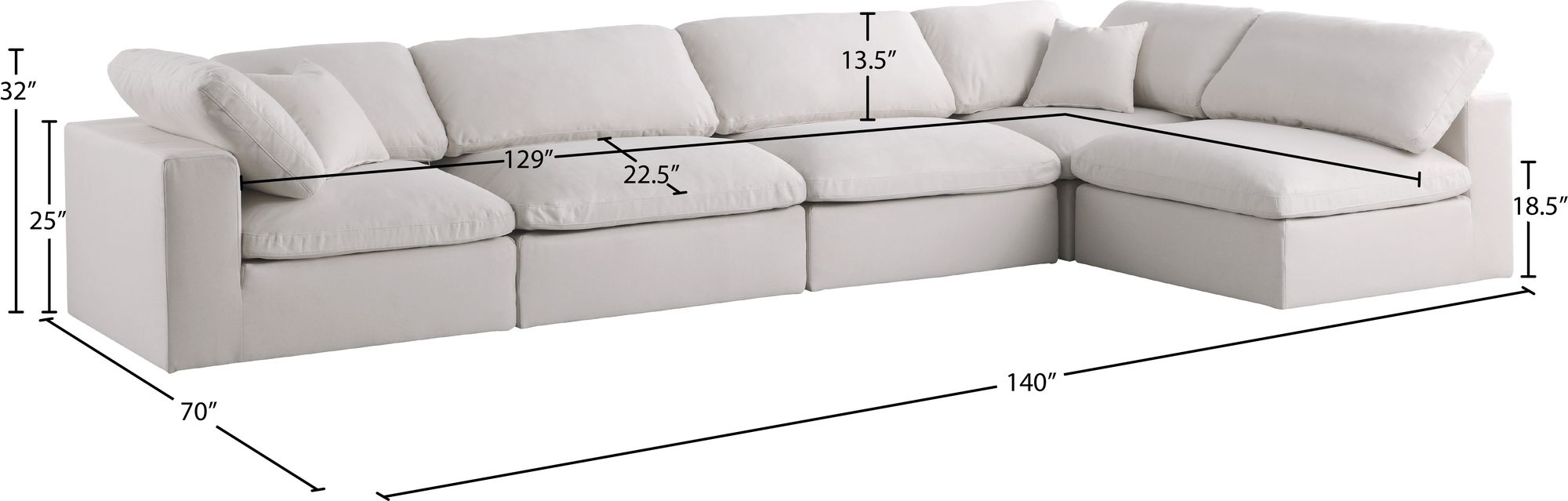 Plush 140" 5-Piece Velvet Standard Comfort Modular Corner Sectional