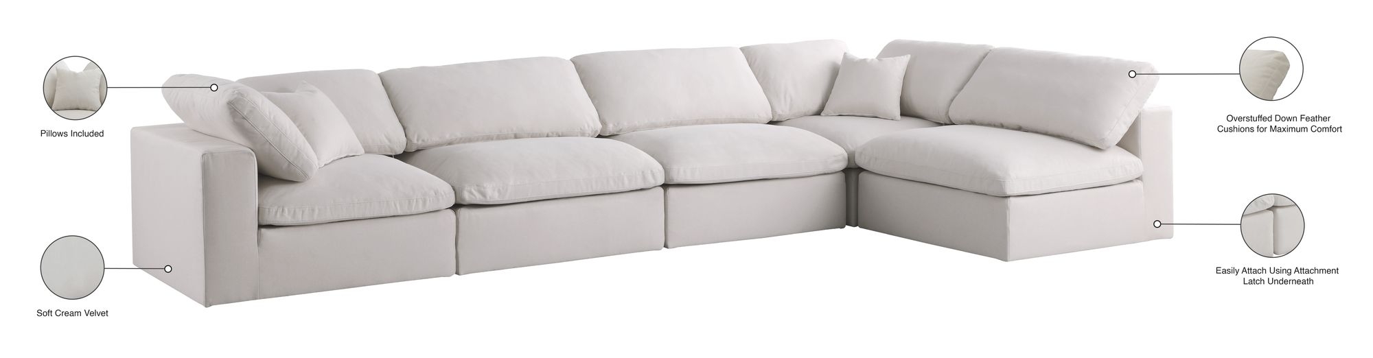 Plush 140" 5-Piece Velvet Standard Comfort Modular Corner Sectional