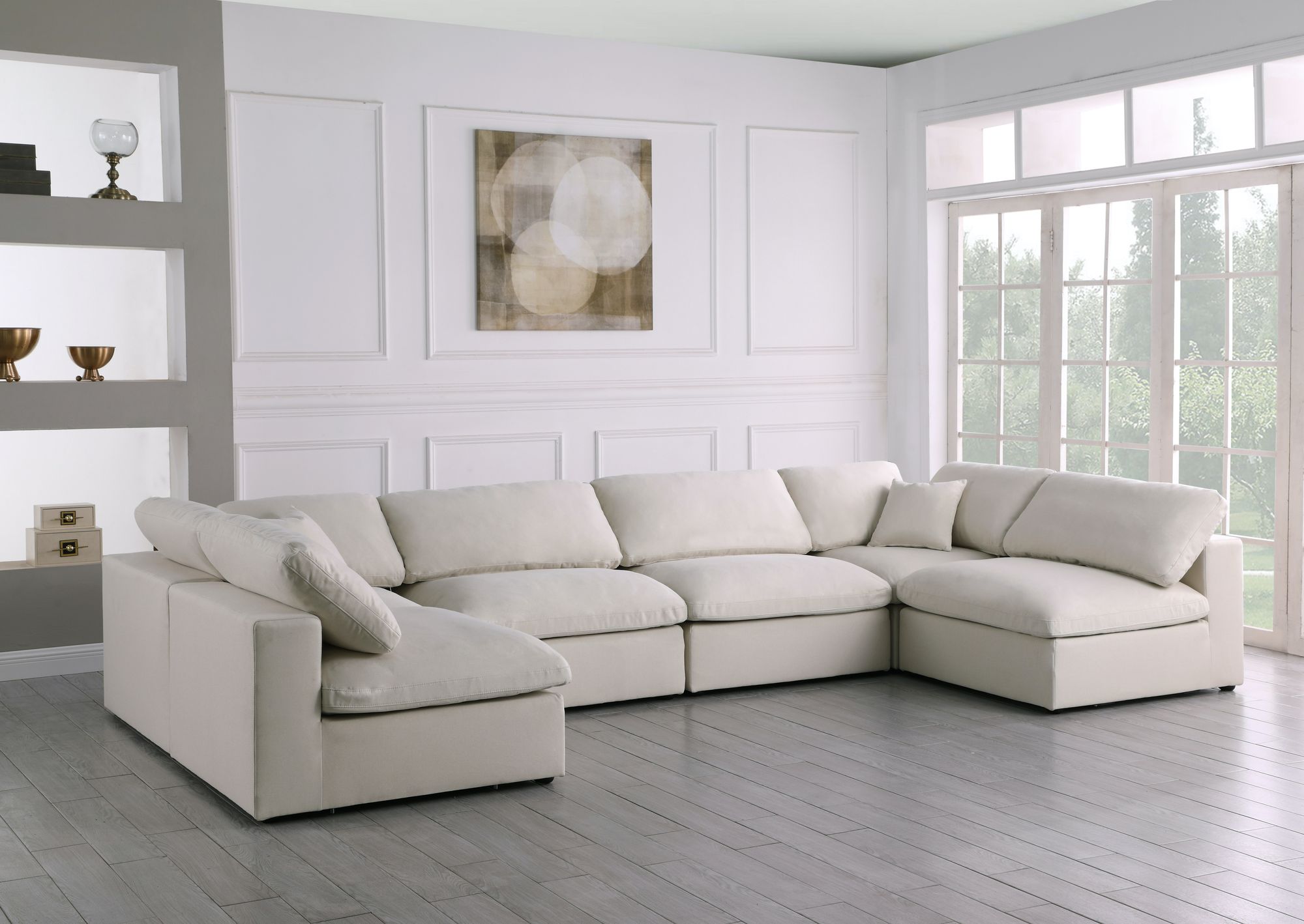 Plush 140" 6-Piece Velvet Standard Comfort Modular U-Shape Corner Sectional