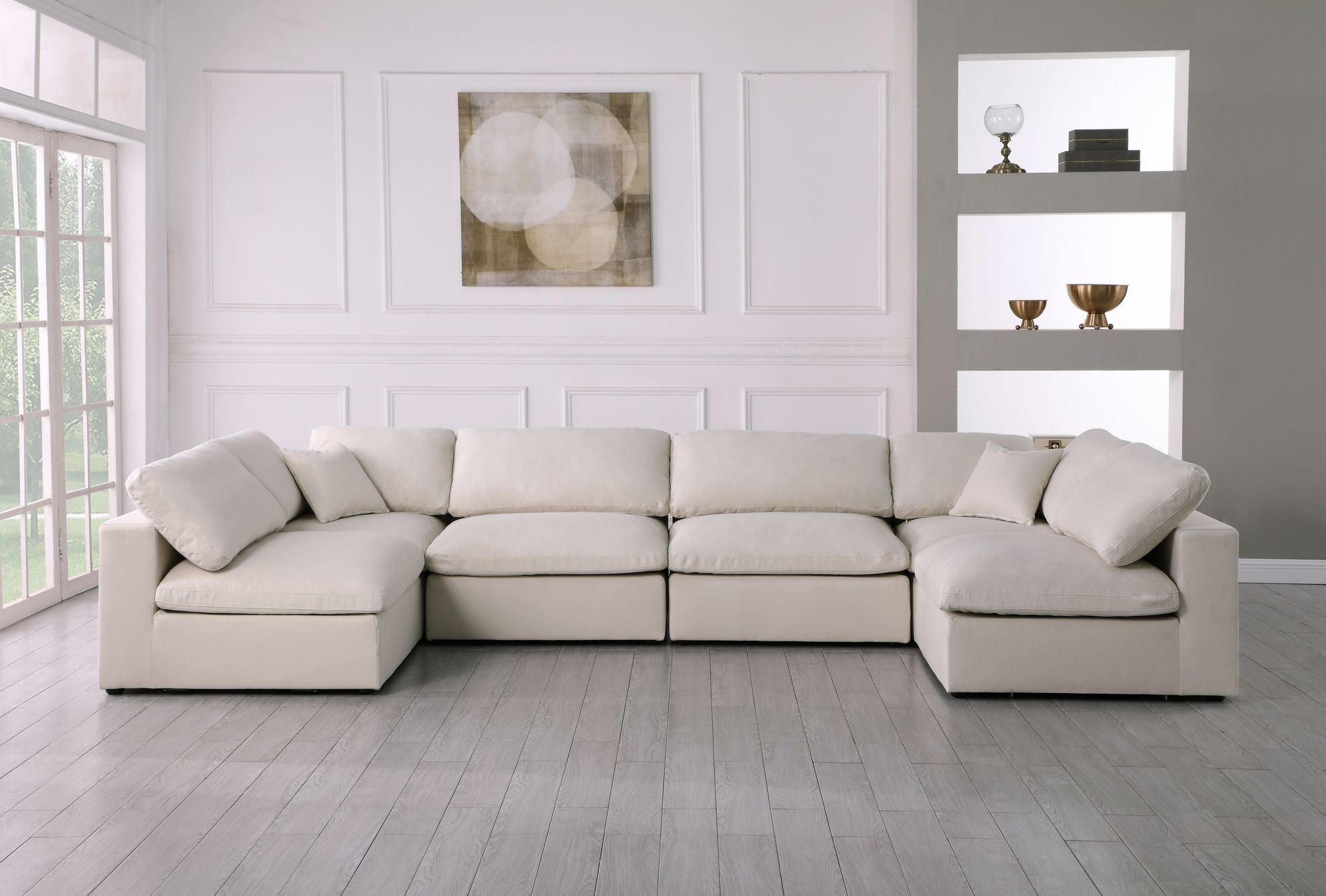 Plush 140" 6-Piece Velvet Standard Comfort Modular U-Shape Corner Sectional