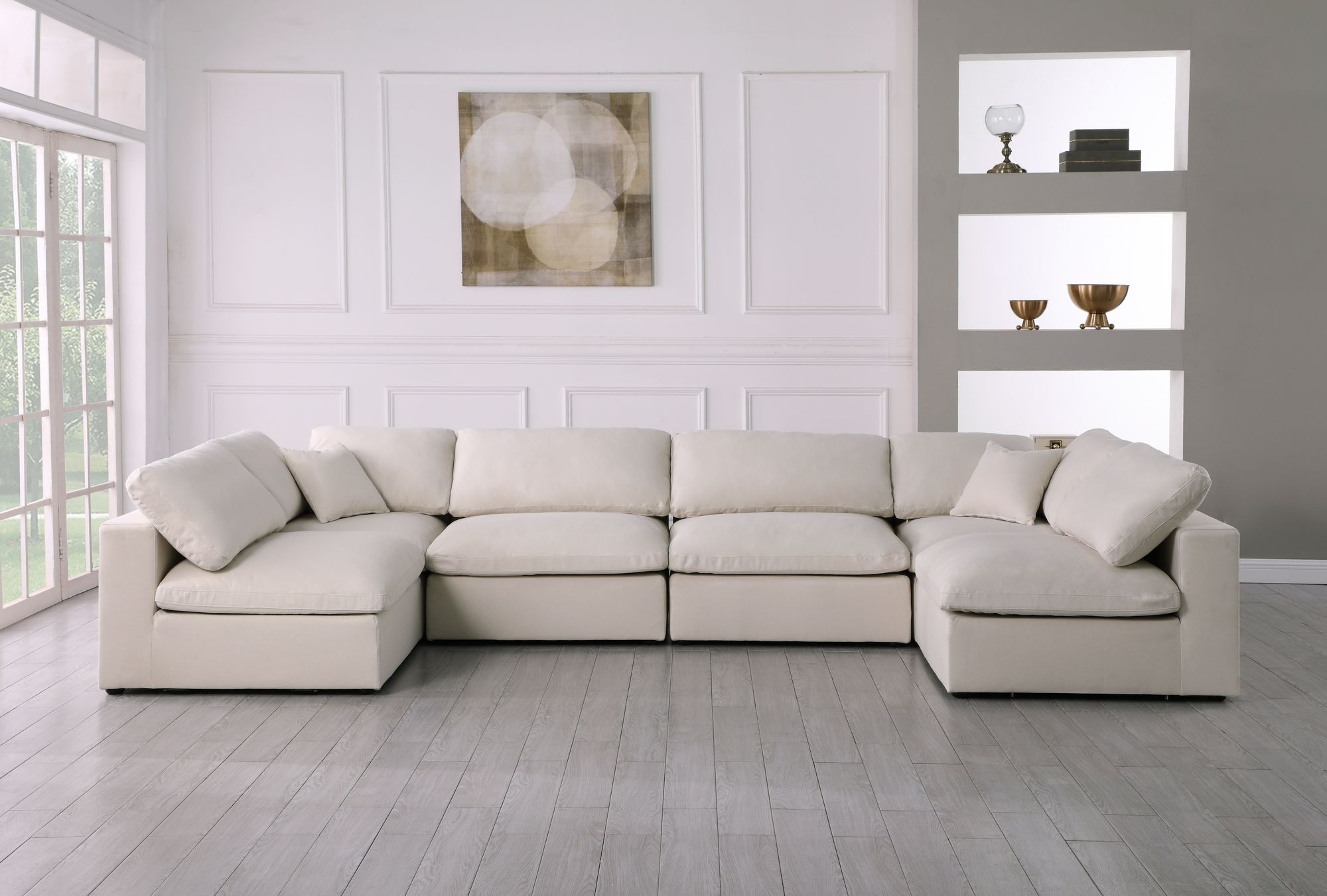 Plush 140" 6-Piece Velvet Standard Comfort Modular U-Shape Corner Sectional