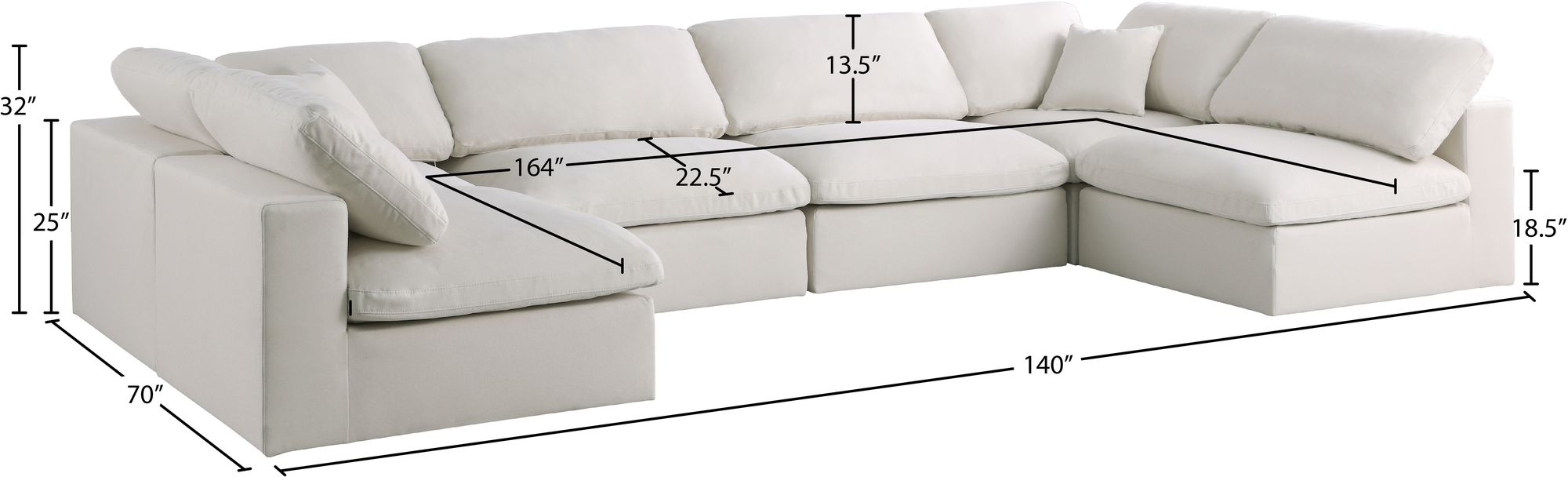 Plush 140" 6-Piece Velvet Standard Comfort Modular U-Shape Corner Sectional
