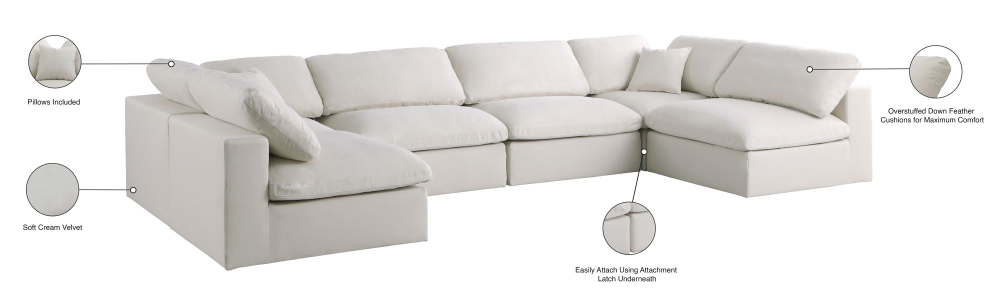 Plush 140" 6-Piece Velvet Standard Comfort Modular U-Shape Corner Sectional