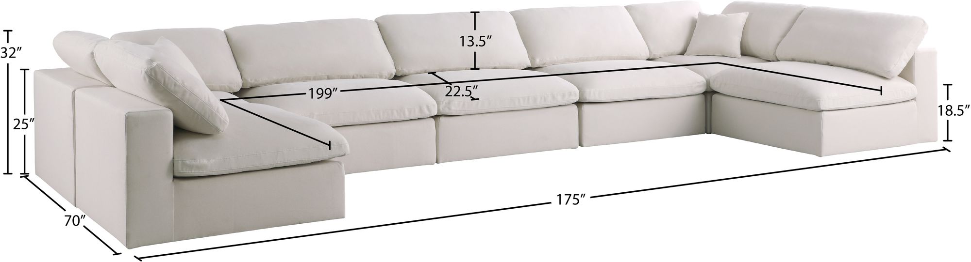 Plush 175" 7-Piece Velvet Standard Comfort Modular Sectional