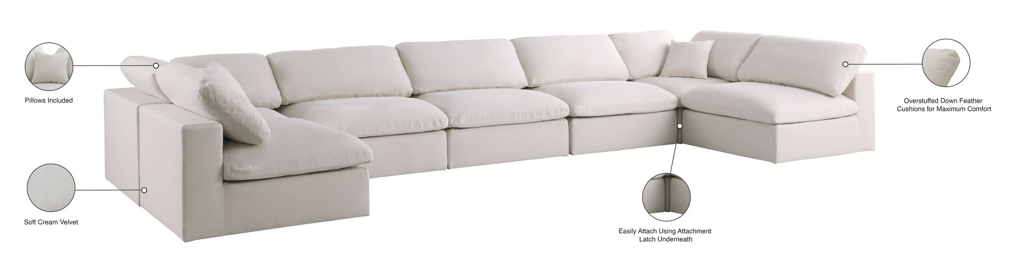 Plush 175" 7-Piece Velvet Standard Comfort Modular Sectional