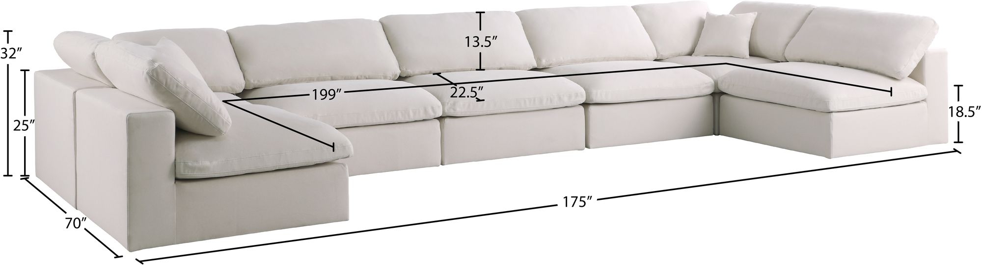 Plush 175" 7-Piece Velvet Standard Comfort Modular Sectional