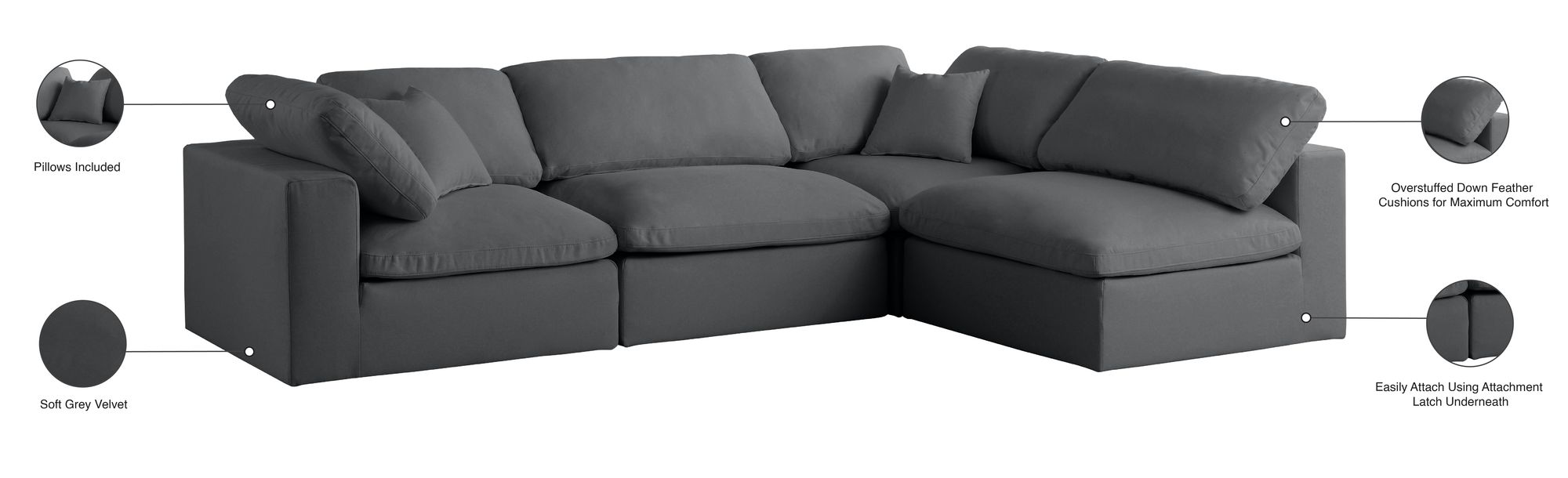 Plush 105" 4-Piece Velvet Standard Comfort Modular Corner Sectional