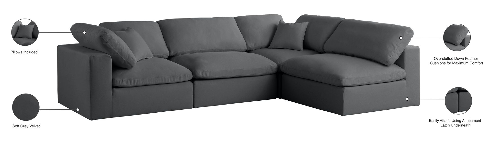 Plush 105" 4-Piece Velvet Standard Comfort Modular Corner Sectional