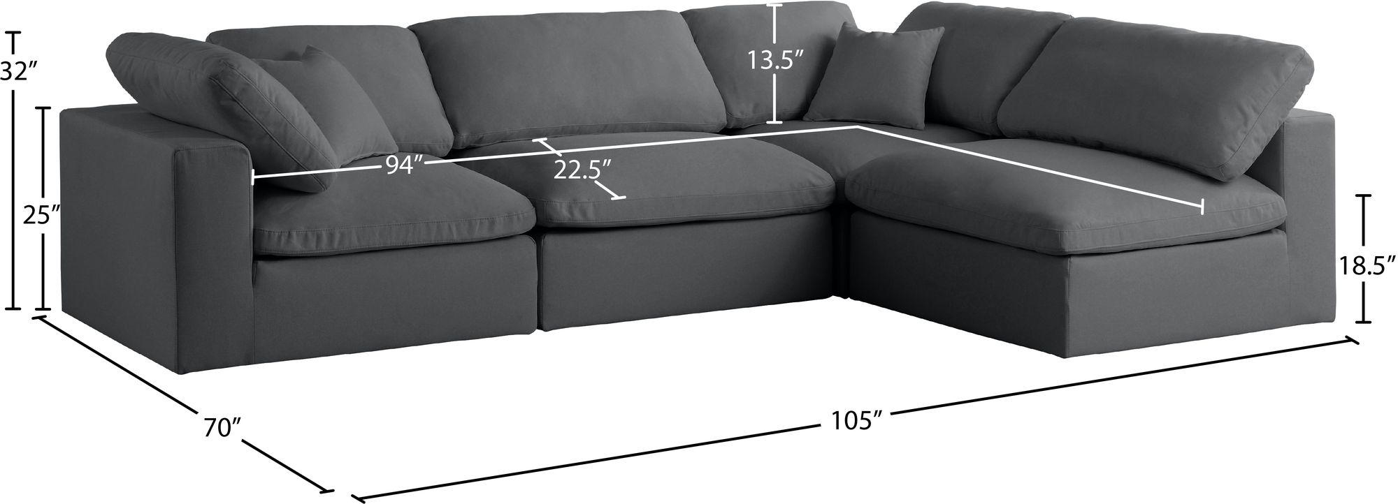 Plush 105" 4-Piece Velvet Standard Comfort Modular Corner Sectional
