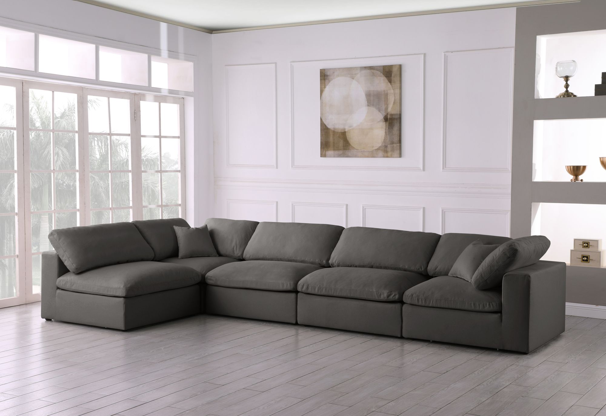 Plush 140" 5-Piece Velvet Standard Comfort Modular Corner Sectional