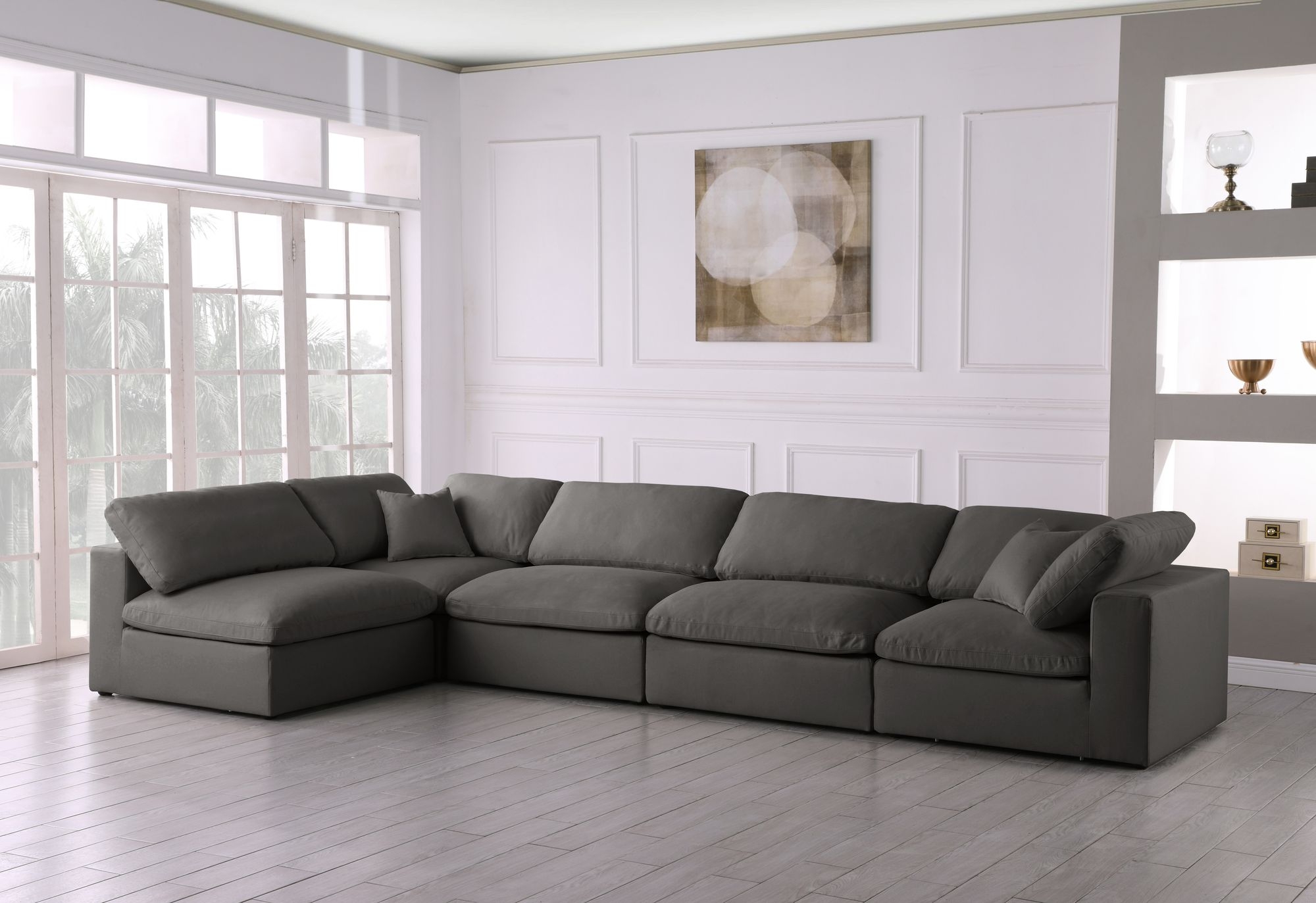 Plush 140" 5-Piece Velvet Standard Comfort Modular Corner Sectional