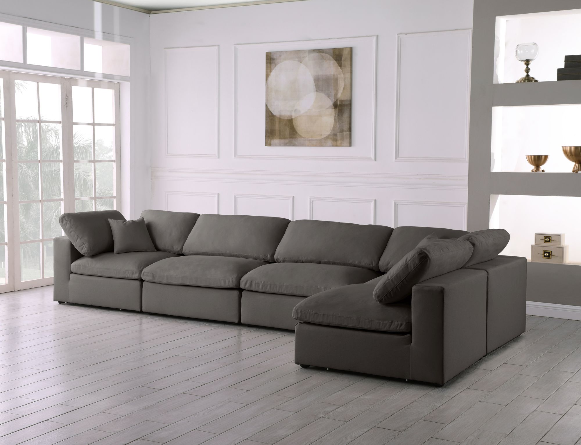Plush 140" 5-Piece Velvet Standard Comfort Modular Corner Sectional