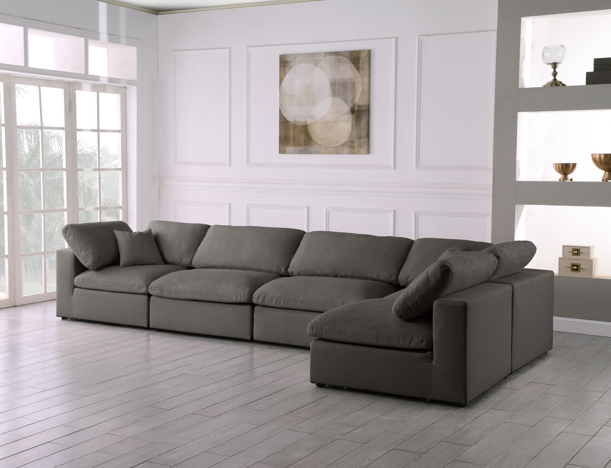 Plush 140" 5-Piece Velvet Standard Comfort Modular Corner Sectional