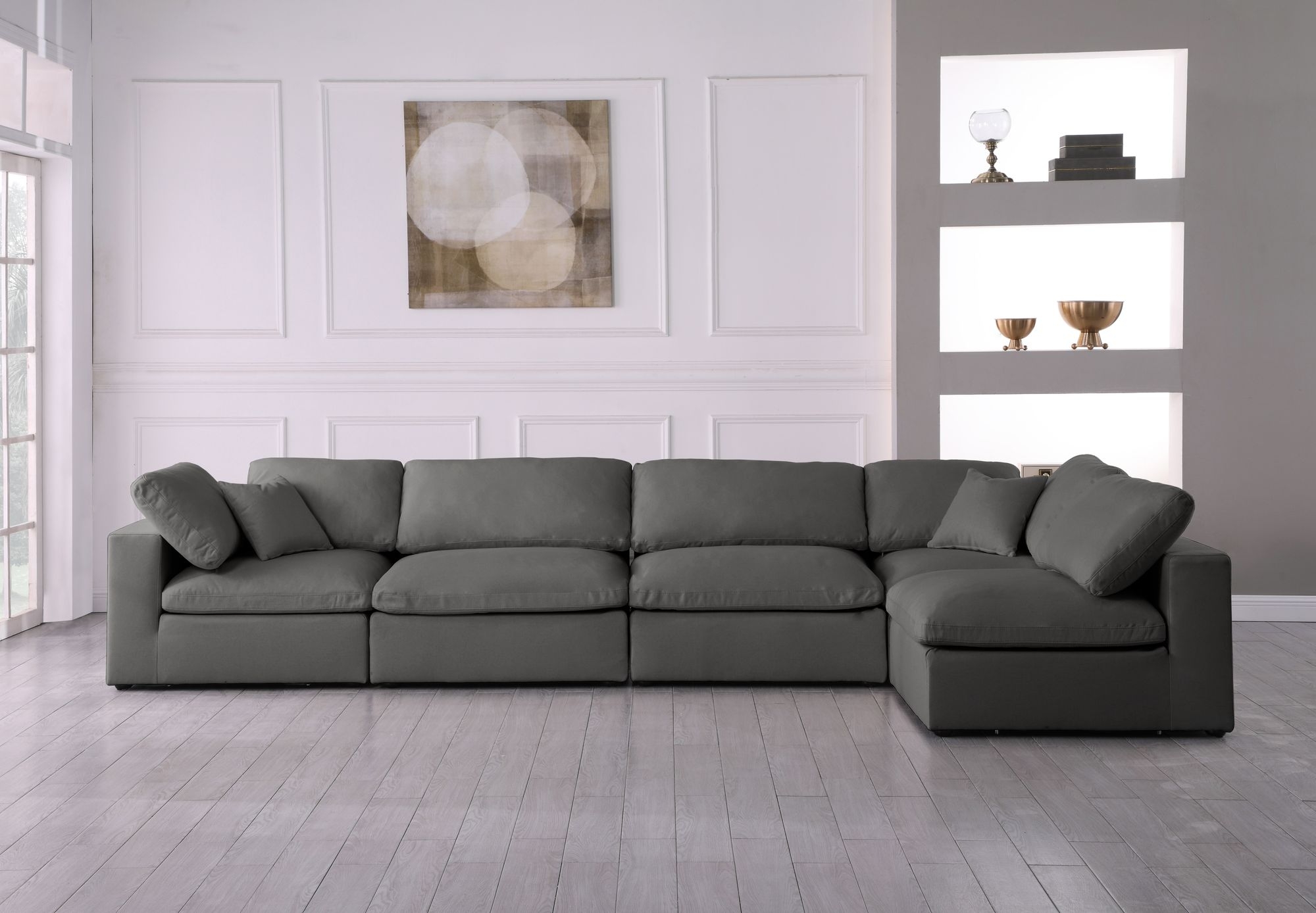 Plush 140" 5-Piece Velvet Standard Comfort Modular Corner Sectional
