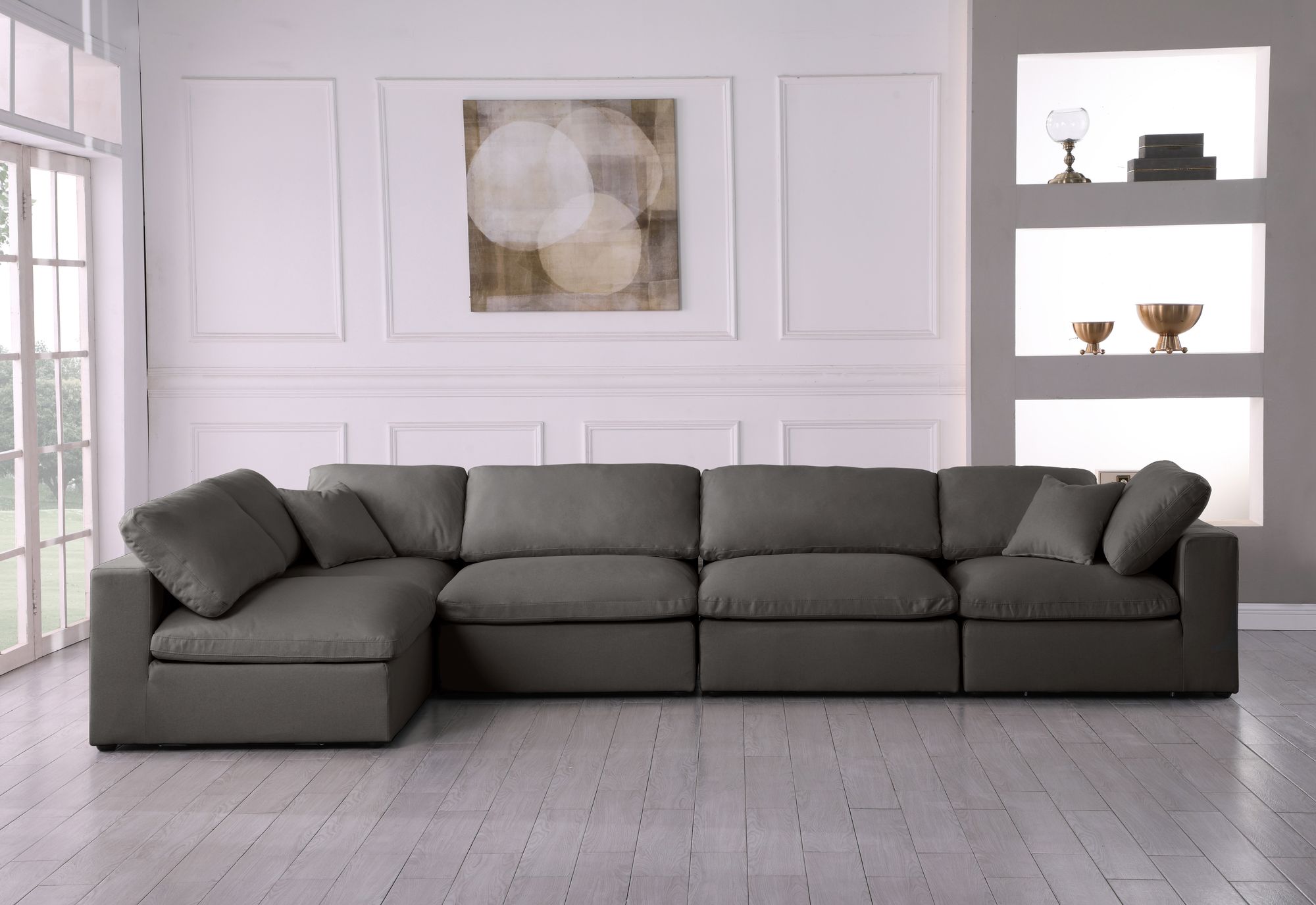 Plush 140" 5-Piece Velvet Standard Comfort Modular Corner Sectional