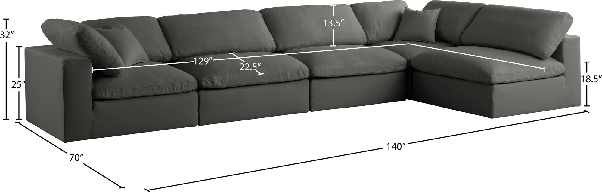 Plush 140" 5-Piece Velvet Standard Comfort Modular Corner Sectional