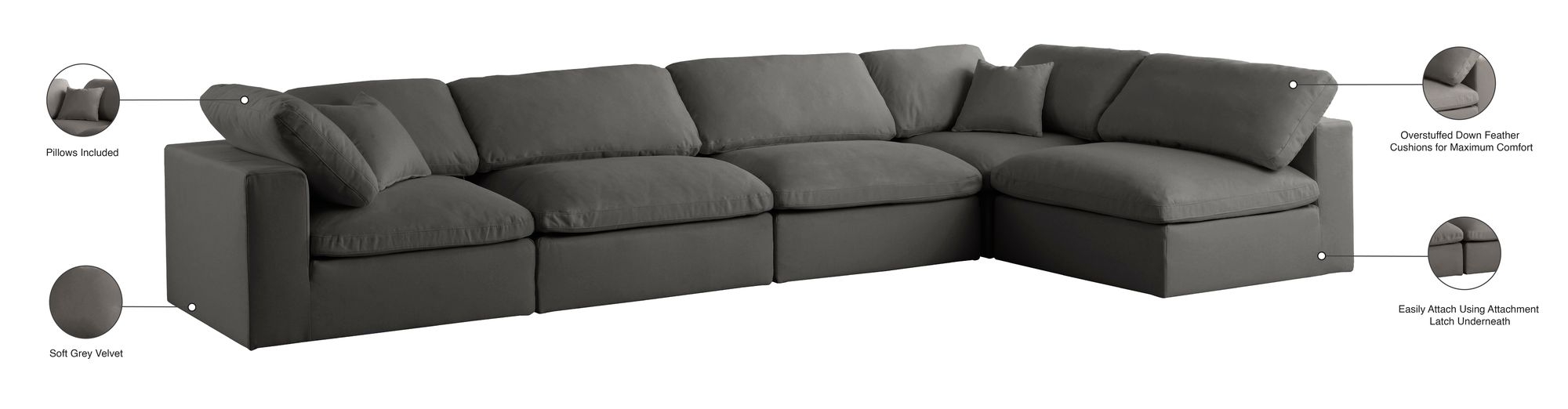 Plush 140" 5-Piece Velvet Standard Comfort Modular Corner Sectional