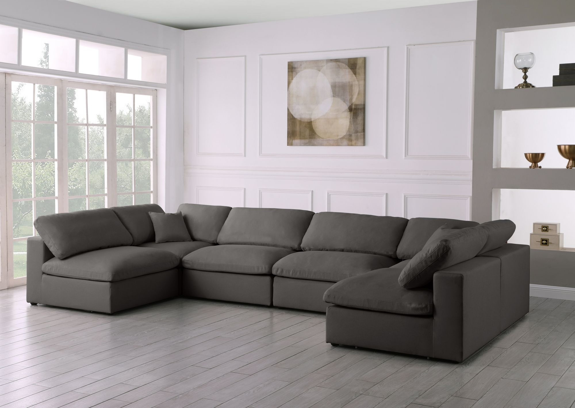 Plush 140" 6-Piece Velvet Standard Comfort Modular U-Shape Corner Sectional