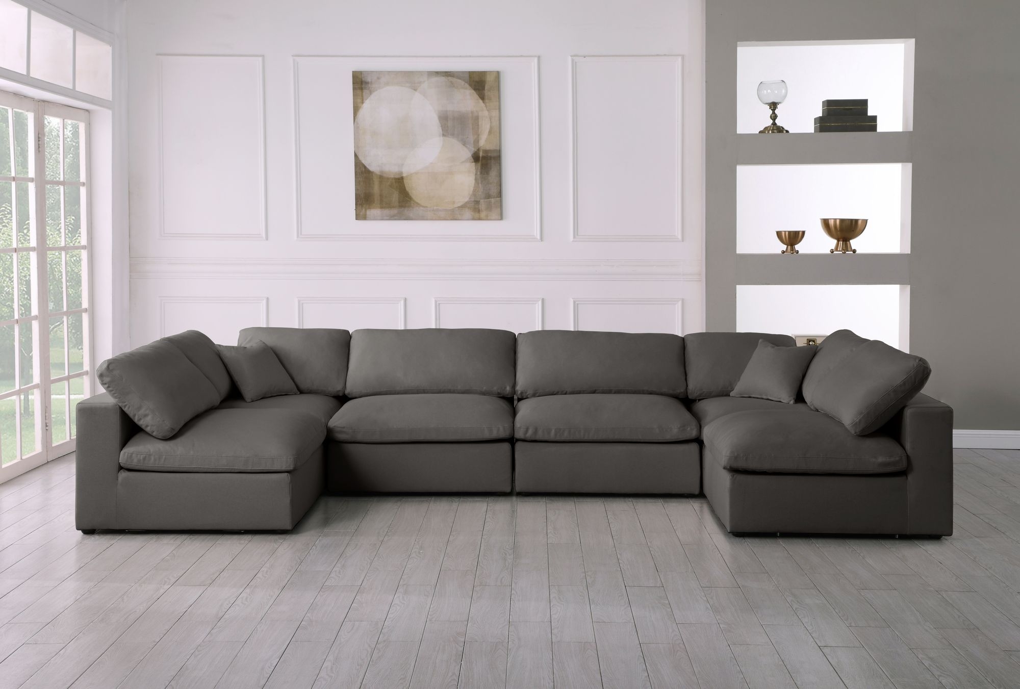 Plush 140" 6-Piece Velvet Standard Comfort Modular U-Shape Corner Sectional