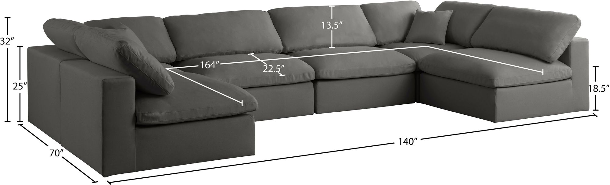Plush 140" 6-Piece Velvet Standard Comfort Modular U-Shape Corner Sectional